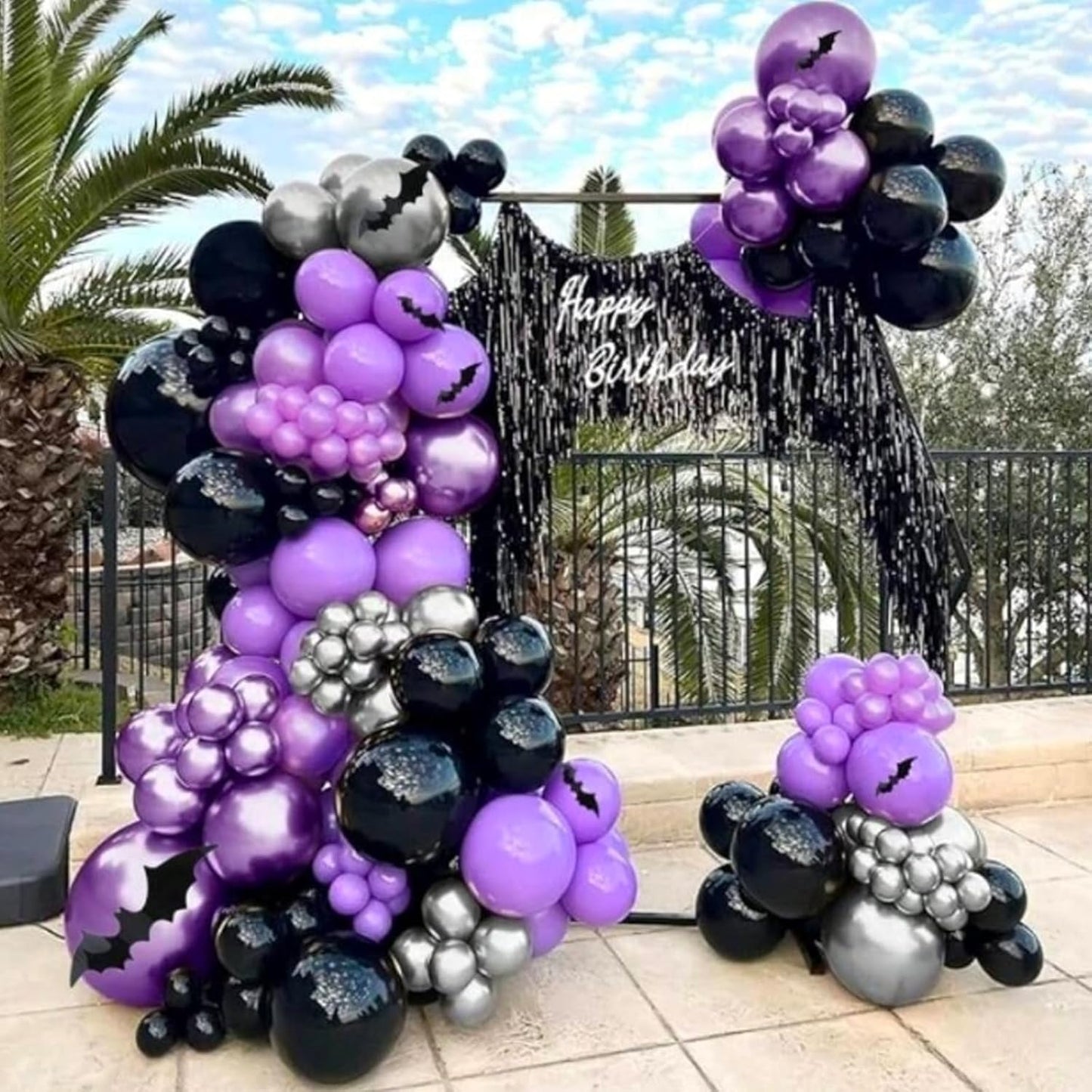 50pcs Purple & Black Balloons - 12in Metallic Silver, Black with Ribbons & Confetti for Halloween, Birthdays, Anniversaries & Graduations