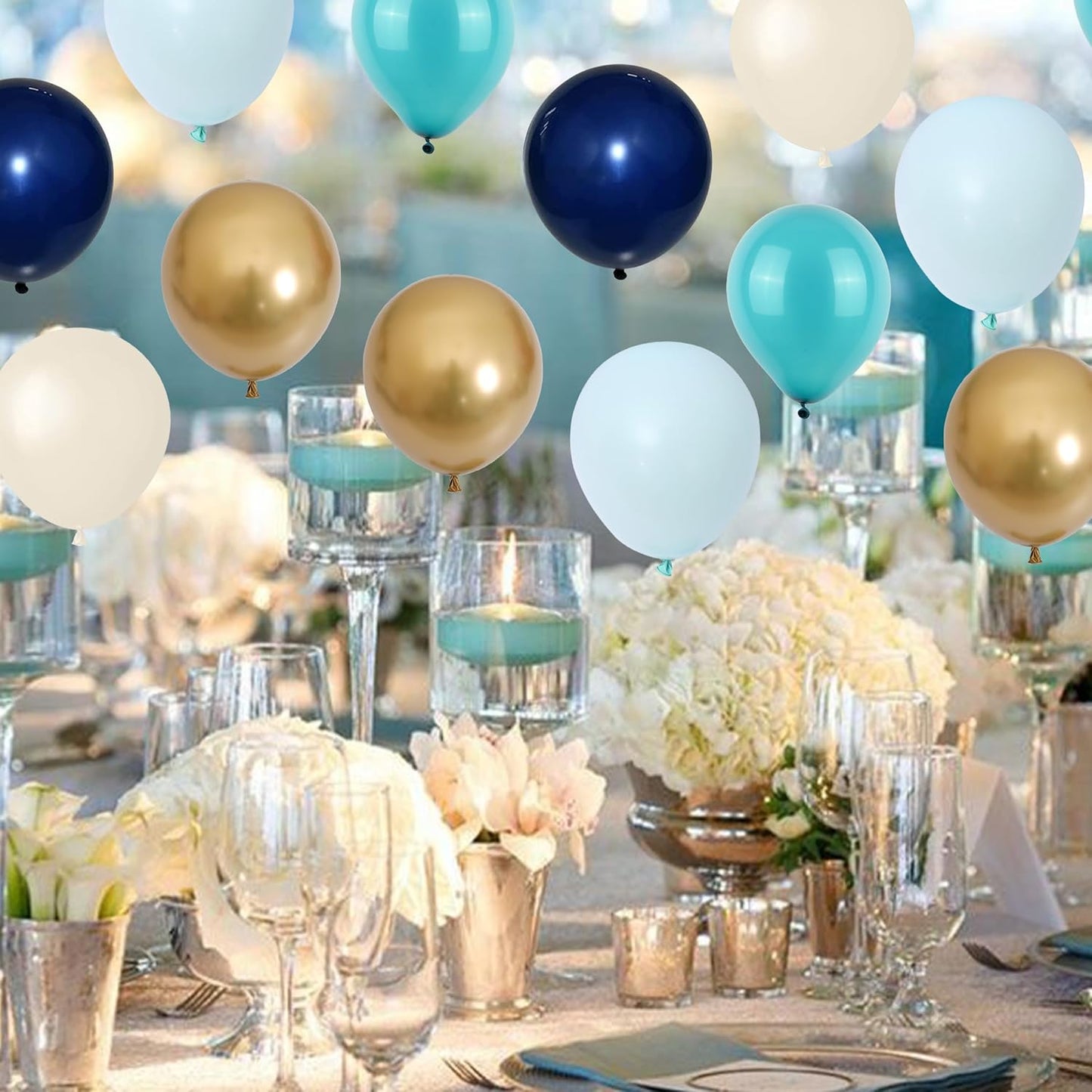 Togvu Balloon Teal and Gold, 60 Packs 12 Inch Teal Mint Green Metallic Chrome Gold and Navy Blue Balloons for Baby Shower Birthday Anniversary Communion Wedding Graduation Decorations