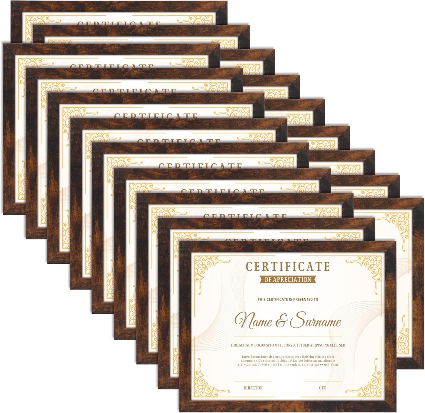 PETAFLOP Bulk 8.5 by 11 Picture Frame Certificate Document Frame Set of 18, Brown Frames for Wall Tabletop Vertically and Horizontally