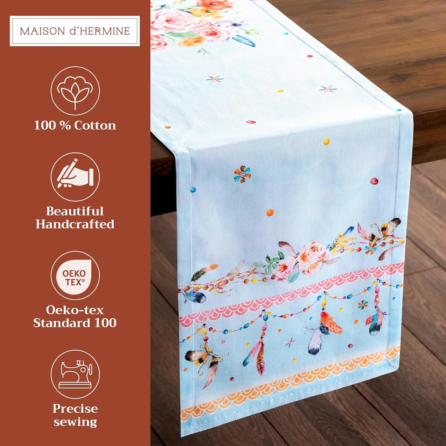 Maison d' Hermine Table Runner 100% Cotton Single Layer Table Runners 72 inches Long Decorative for Home Kitchen Dining Party Baby Shower Wedding Bridal Shower Spring Summer (Ibiza, 14.50" x 72")