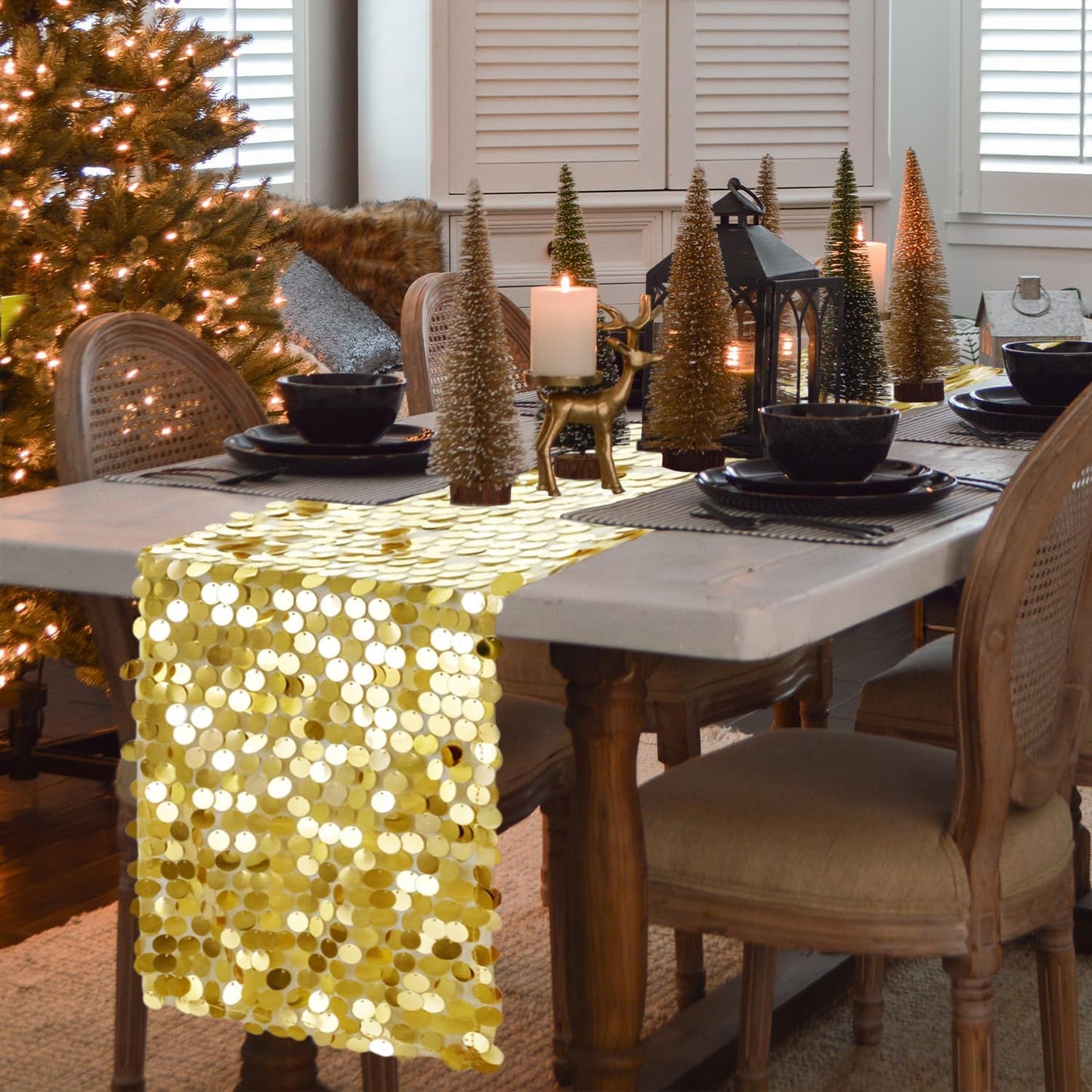 VHH Sequin Table Runner 12 x 108 inches Gold Table Runner, Glitter Runner for Party Wedding Birthday, Party Spring Easter Rustic, Birthday Supplies Decorations (1 Pack).