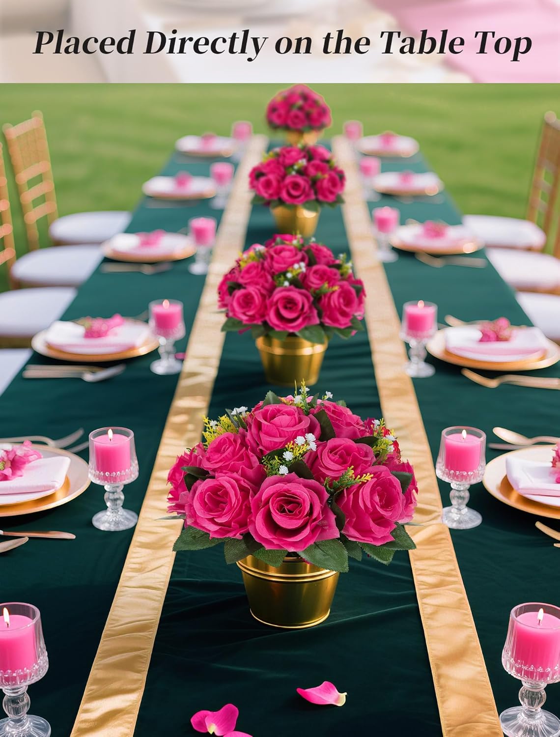 BLOSMON Hot Pink Flowers Artificial: 2 Pcs Fake Rose Balls Centerpiece for Wedding Table Decoration - Faux Silk Kissing Bouquet Floral Arrangement for Home Party Event Decor