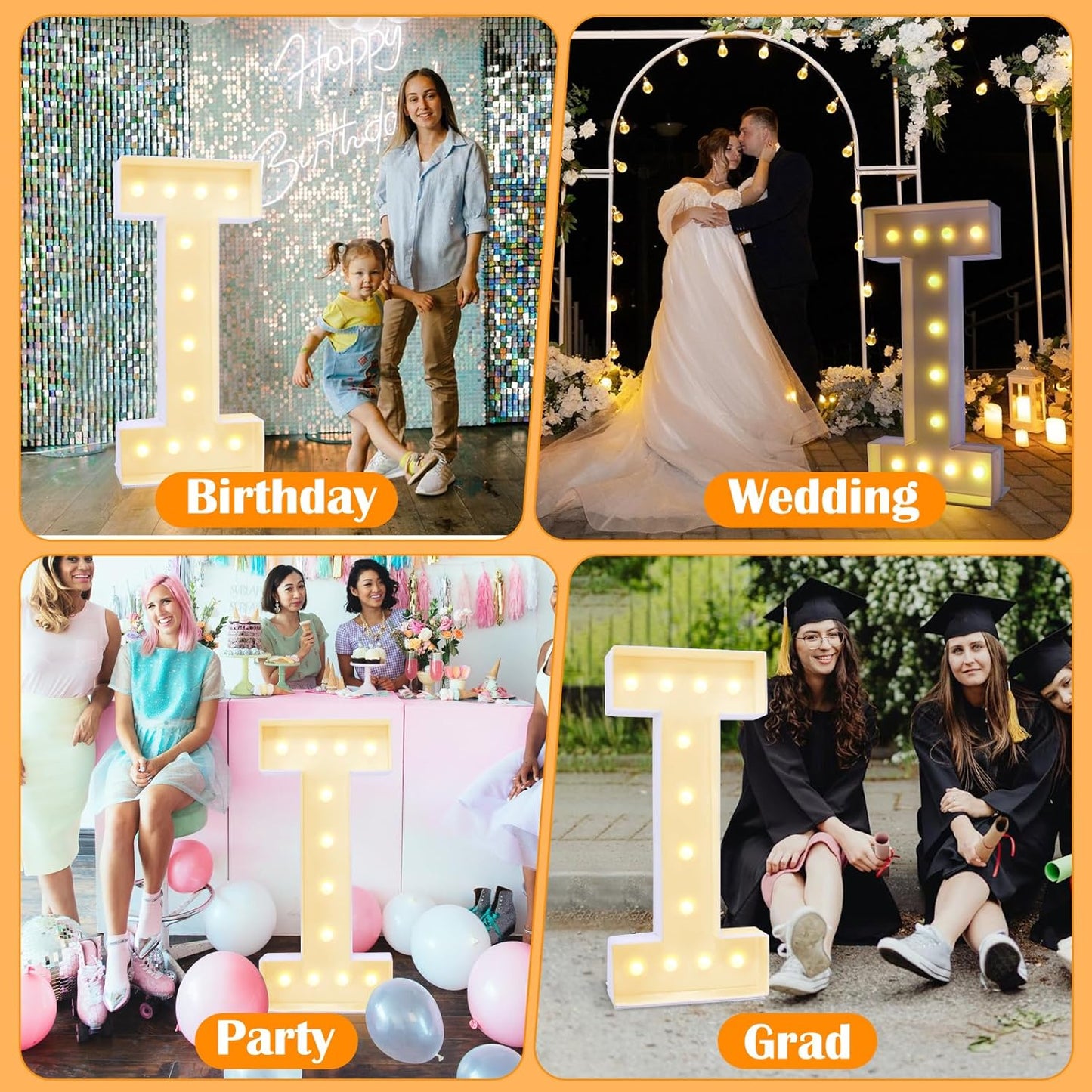 4ft Marquee for Letters I, Large Light up Letters, Multifunctional Large Marquee for Letters 4 Feet Tall for Party Decorations, Letter Balloons, Wedding Decor, Proposal Decorations (Letters I)