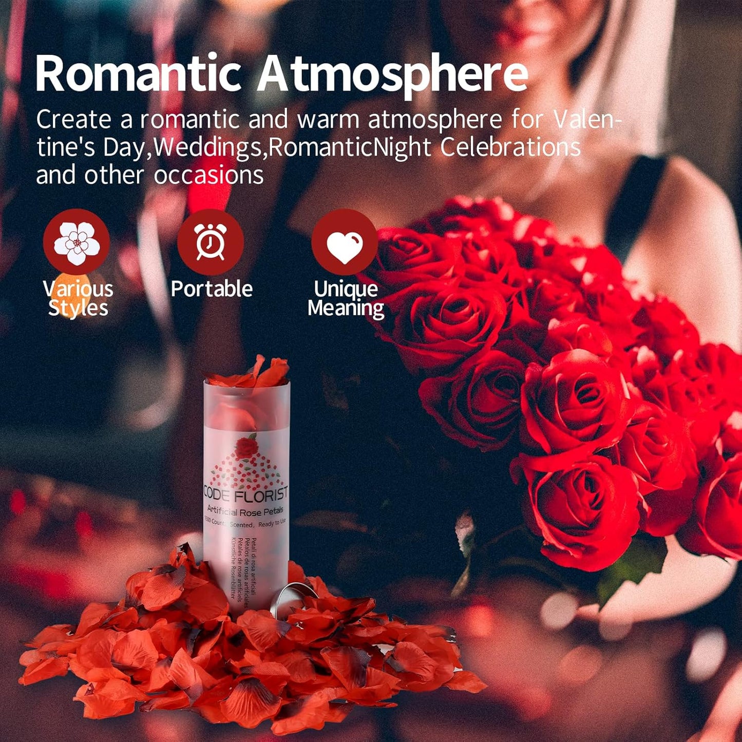 CODE FLORIST 1100 PCS Dark-Red Silk Rose Petals for Valentine's Day,Romantic Night,Wedding,Proposal Anniversary Flower Decorations(Separated,Scented)