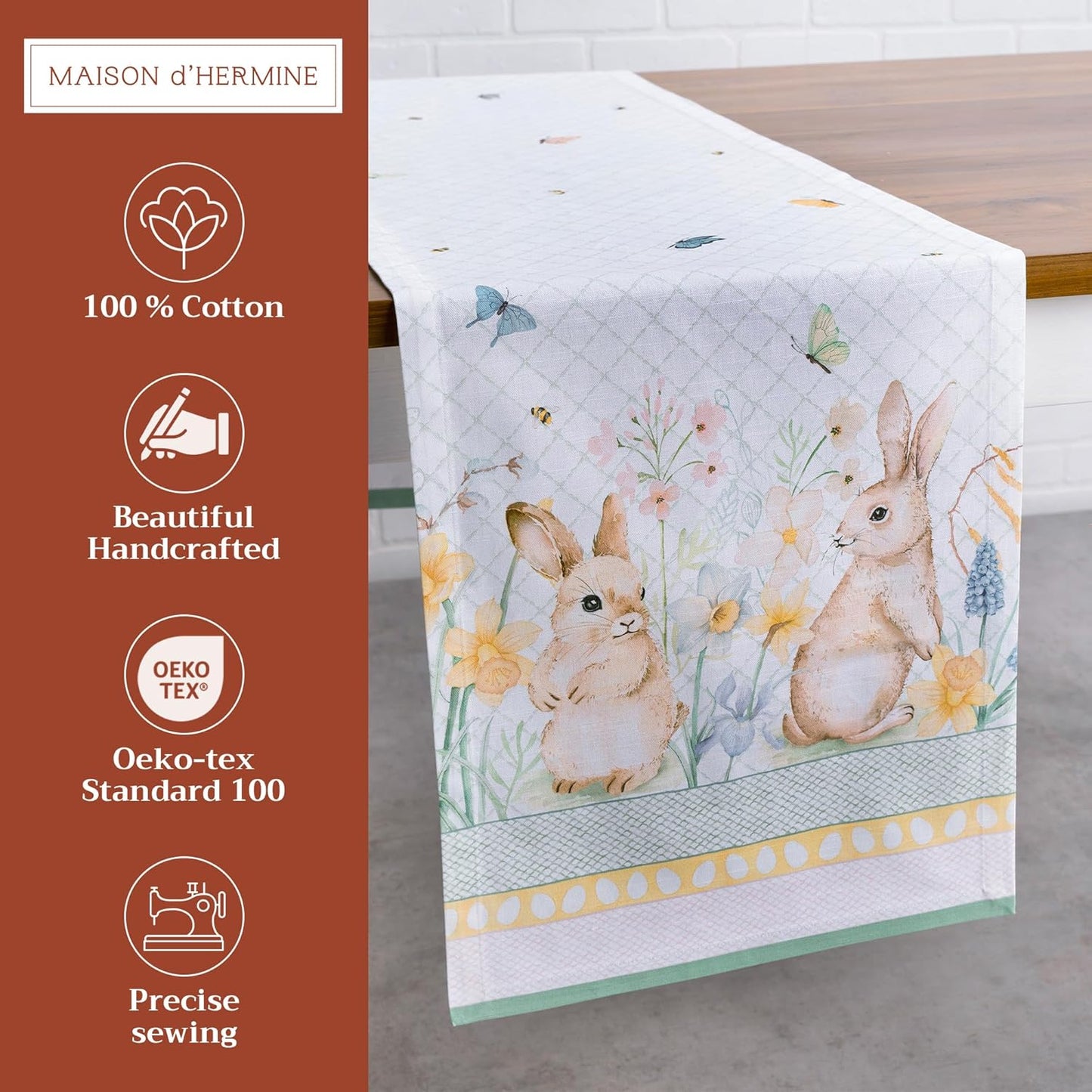 Maison d' Hermine Table Runner 100% Cotton Single Layer Table Runners 72 inches Long Decorative for Kitchen Dining Party Baby Shower Wedding Bridal Shower Spring Summer (Easter Dew , 14.50" x 72")