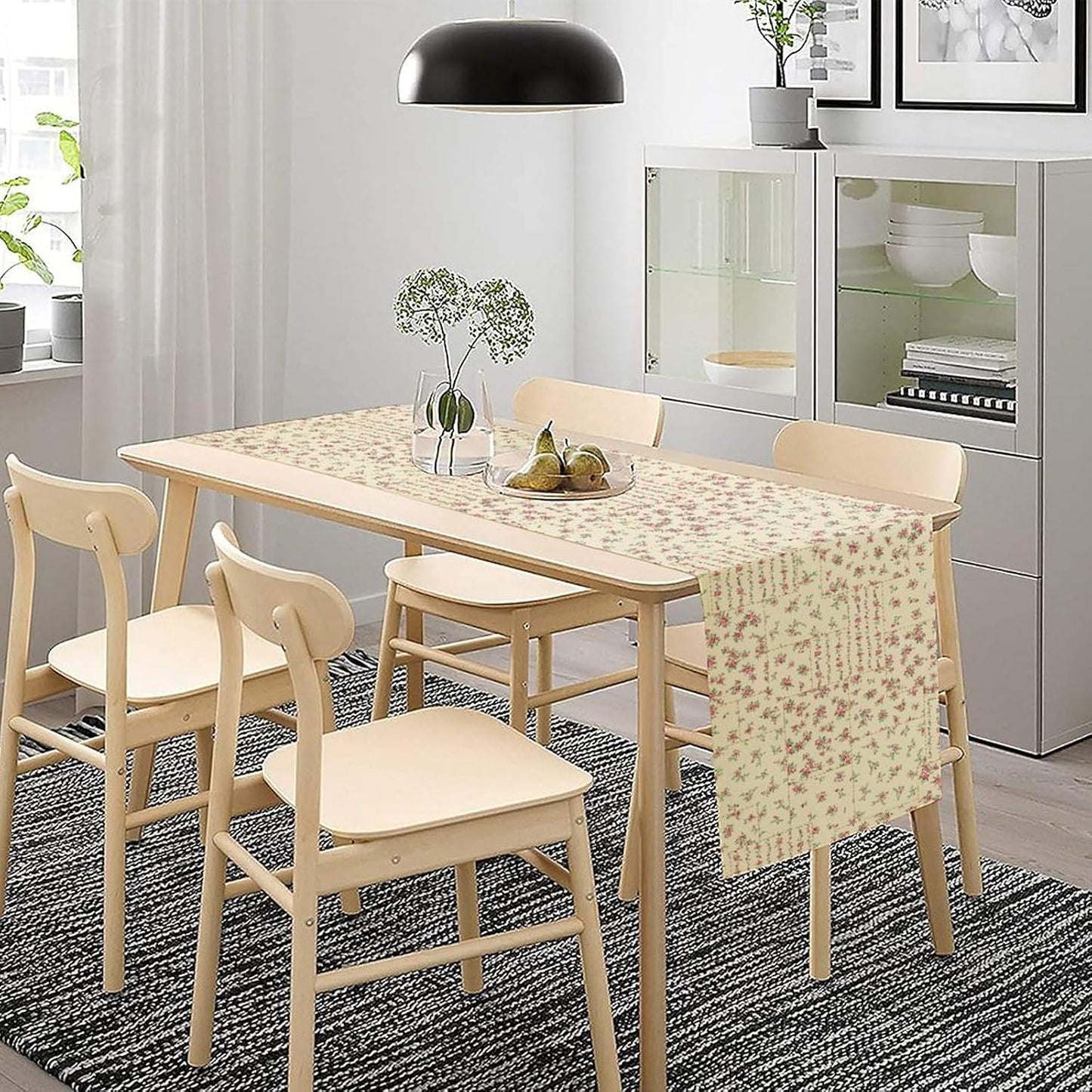 Floral Table Runner, Watercolor Rose Flower Kitchen Table Decoration Vintage Spring Home Tablecloth for Birthday Party Picnic Decoration 13x36 Inch 1PCS