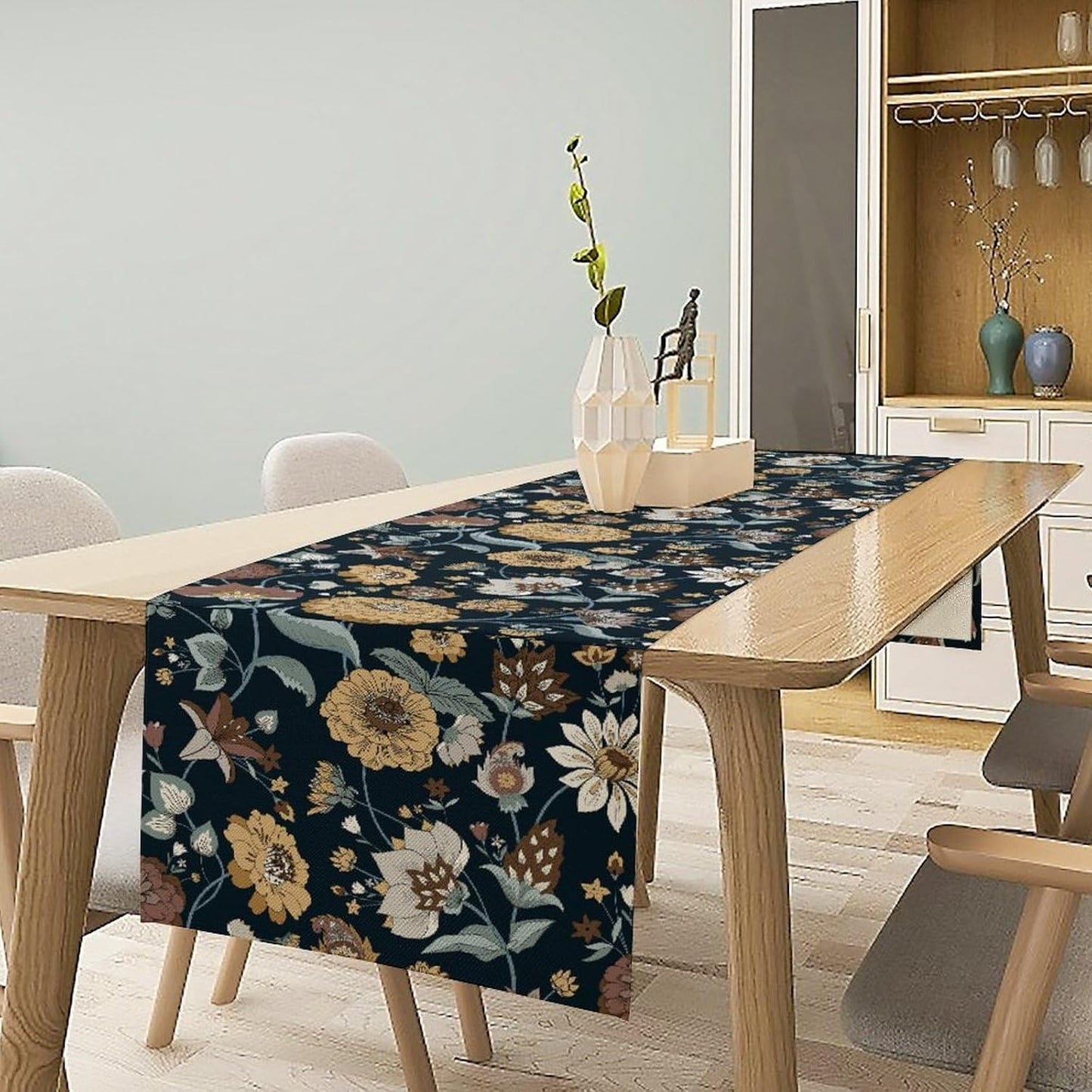 Boho Floral Table Runner Bohemian Floral Vintage Home Kitchen Dining Table Decoration 13x120 Inch 1PCS