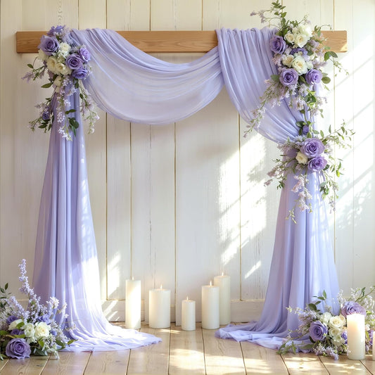 Wedding Arch Draping Fabric,2 Panels 18FT Purple Sheer Chiffon Curtain Drapes 6 Yards for Wedding Ceremony Birthday Party Decoration