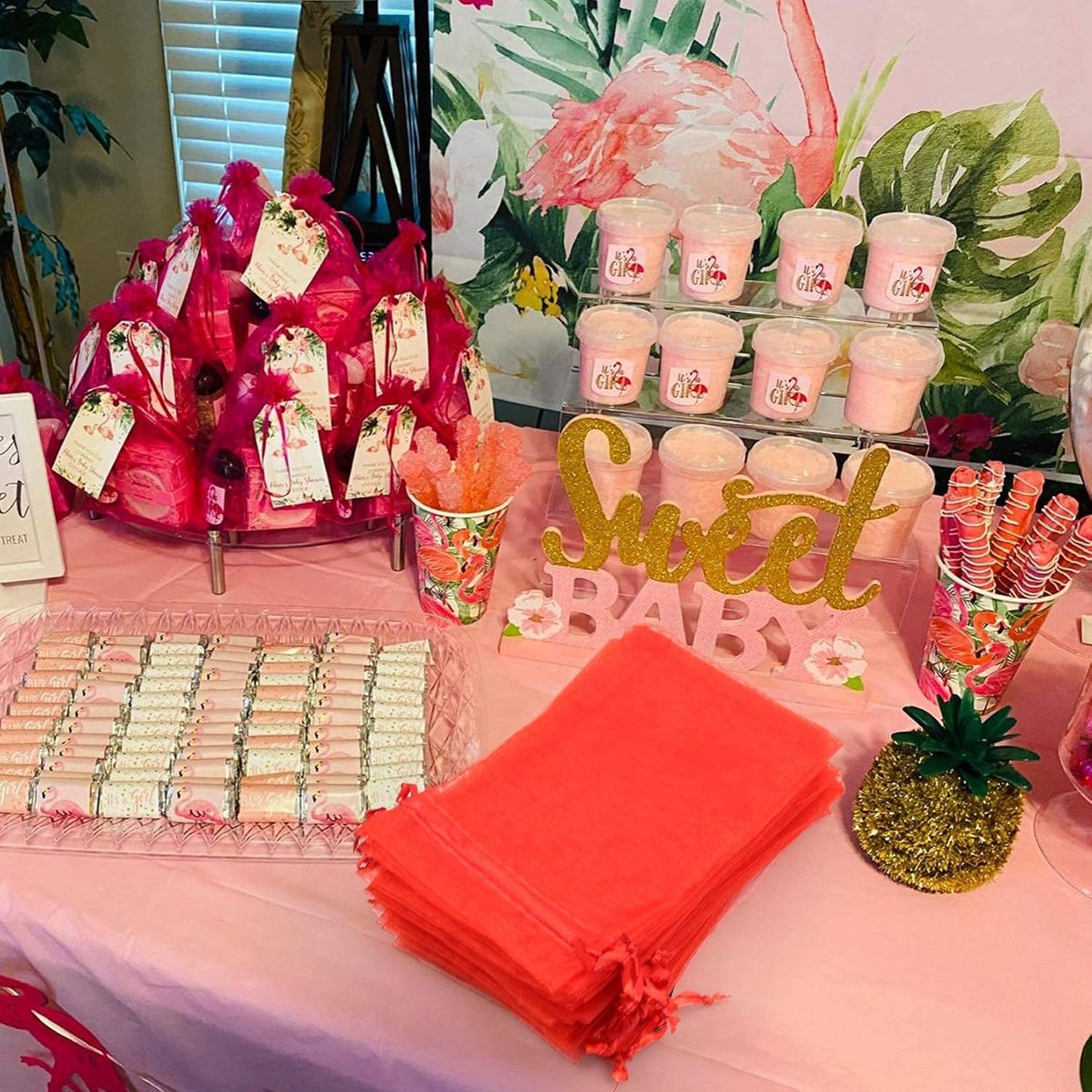 ANZNKU 100 Pack Organza Bags, 4 x 6 inch Small Bags, Favor Bags, Sheer Mesh Bags, Premium Red Gift Bags with Drawstring, Jewelry Bags Small Mesh Bags for Wedding Party Christmas