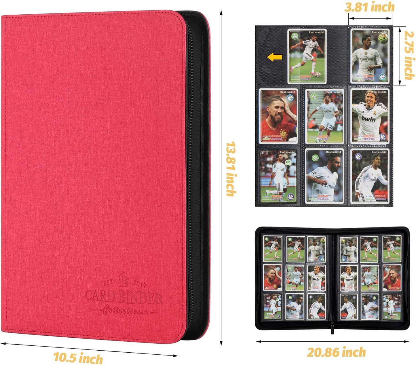 Trading Card Binder, Card Collection Binder Album Folder with 540 Side Loading Pockets, 9 Pocket Trading Card Album Folder for TGC,MTG, Baseball Cards, Yugioh(Red)