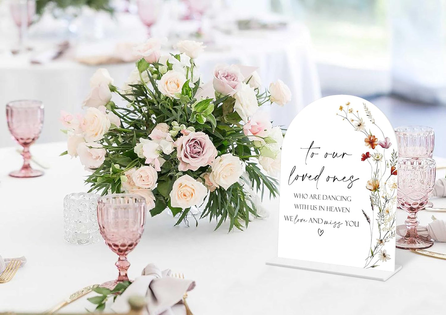 Boho Floral Wedding Memorial Sign, 6 x 8 Inch White Arch Acrylic Wedding Sign with Holder, Wedding Sign for Ceremony and Reception, Wedding Decoration, Wedding Supplies - BX11