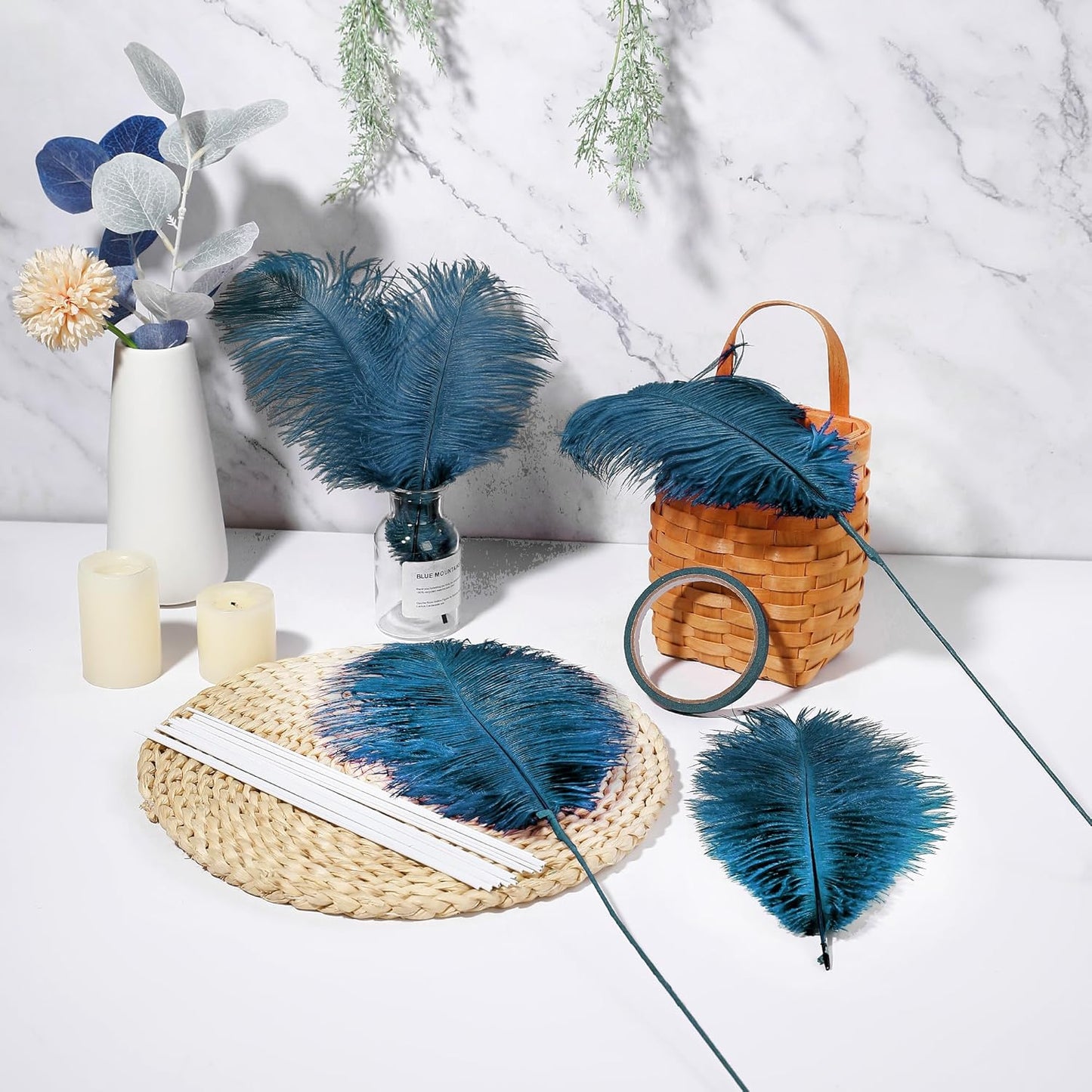 Holmgren Turquoise Ostrich Feathers Bulk - 20pcs Making Kit 22 Inch Boho Ostrich Feathers for Vase, Floral Arrangement, Wedding Party Centerpieces and Home Decorations (Turquoise)