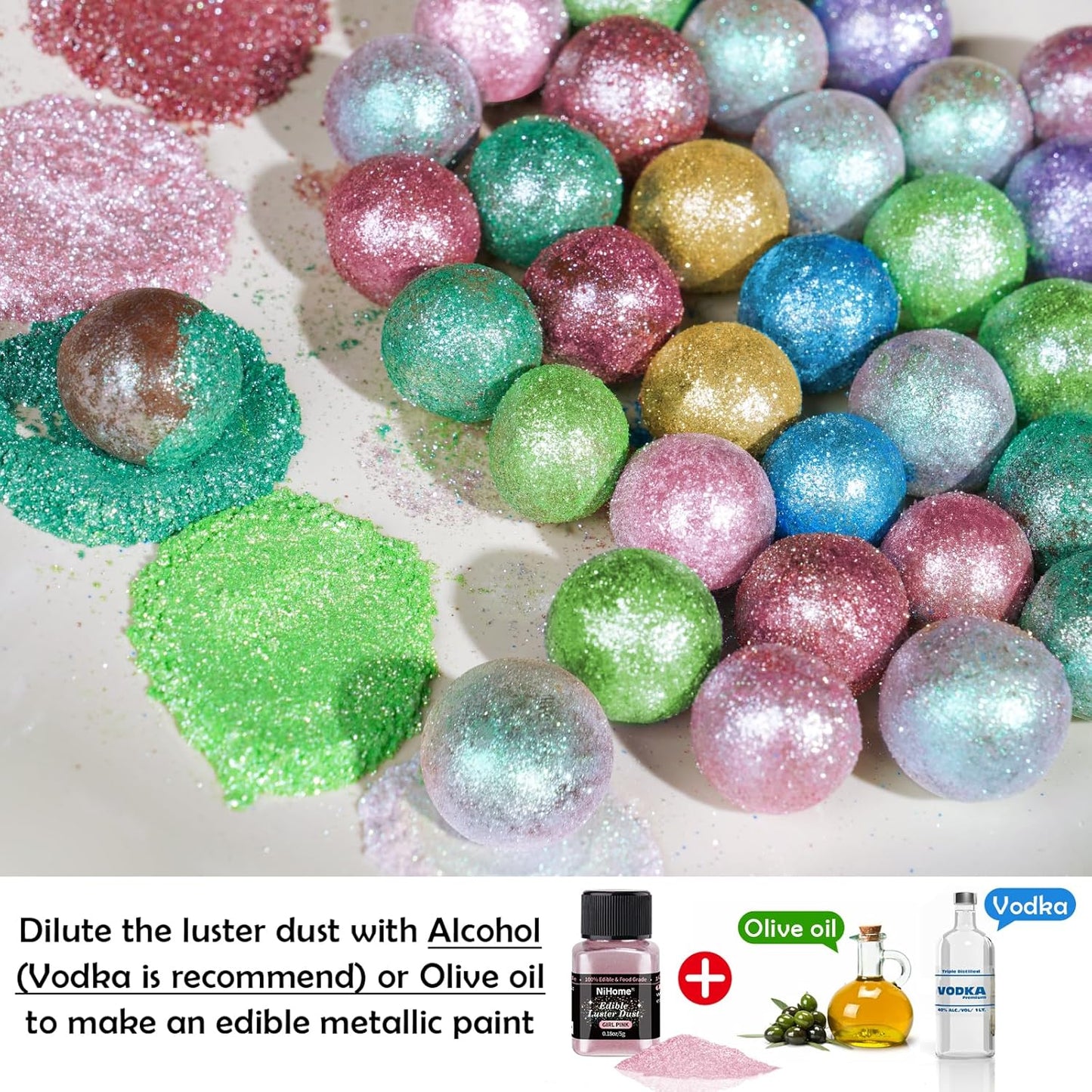 NiHome Edible Food-Grade Glimmer Powder Glitter Luster Dust Metallic Food Decorating Sprinkle Glimmery Dust for Drink Wine Beverage Cake Candy Dessert Bakery Restaurant Vegan (0.18oz/5g, Girl Pink)