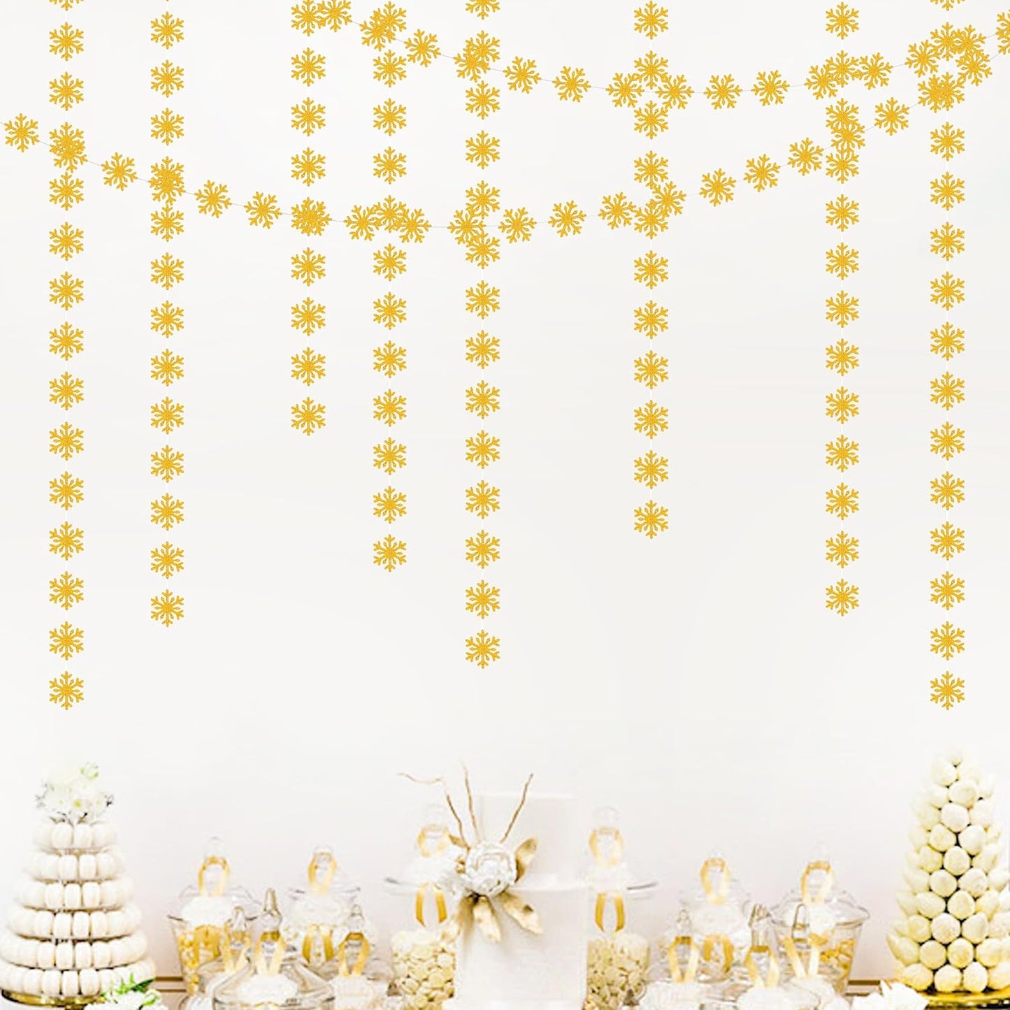 Snowflake-Snow Gold Christmas Party-Decoration Garland - 52ft Winter Wonderland Frozen Ornaments Hanging Paper Streamers,New Years Birthday Baby Shower Bachelorette Wedding Ceiling Decor Hugfond