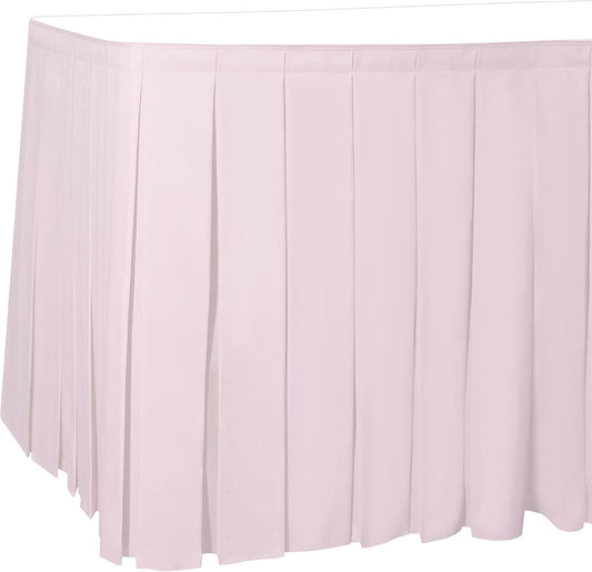 Ultimate Textile Pleat Polyester Fabric Table Skirt - Machine Washable Flame Resistant with Clips for Events, Weddings & Trade Shows, Cut & Sewn in Paterson, NJ - Ice Pink, 17' Box Pleat