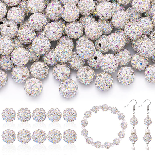 200pcs 10mm Rhinestone Beads for Jewelry Making, Crystal AB Shiny Round Disco Ball Beads Bulk, Sparkle Crystal Clay Christmas for Bracelet Baseball Necklace Earring Crafting and DIY