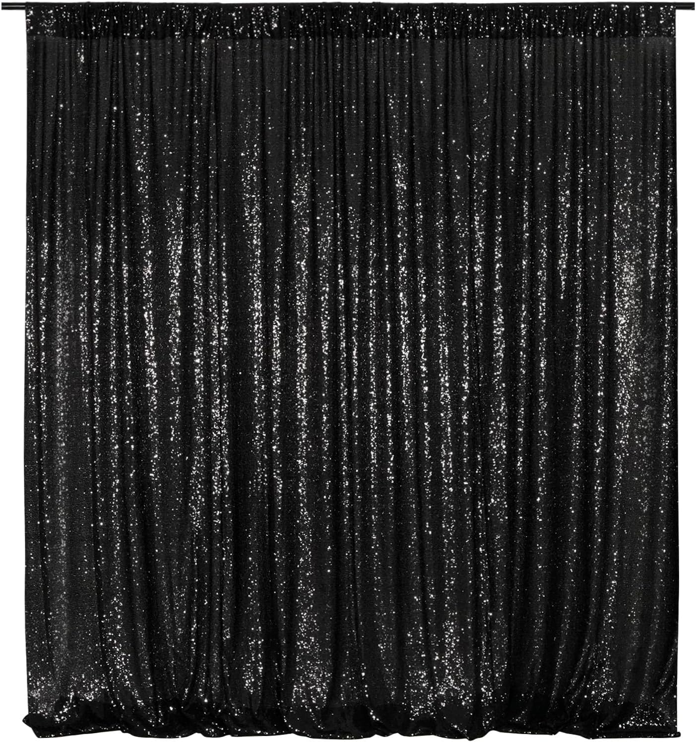 Poise3EHome Black Sequin Backdrop,8FT x 10FT Sequin Photography Backdrop Curtain for Party Decoration