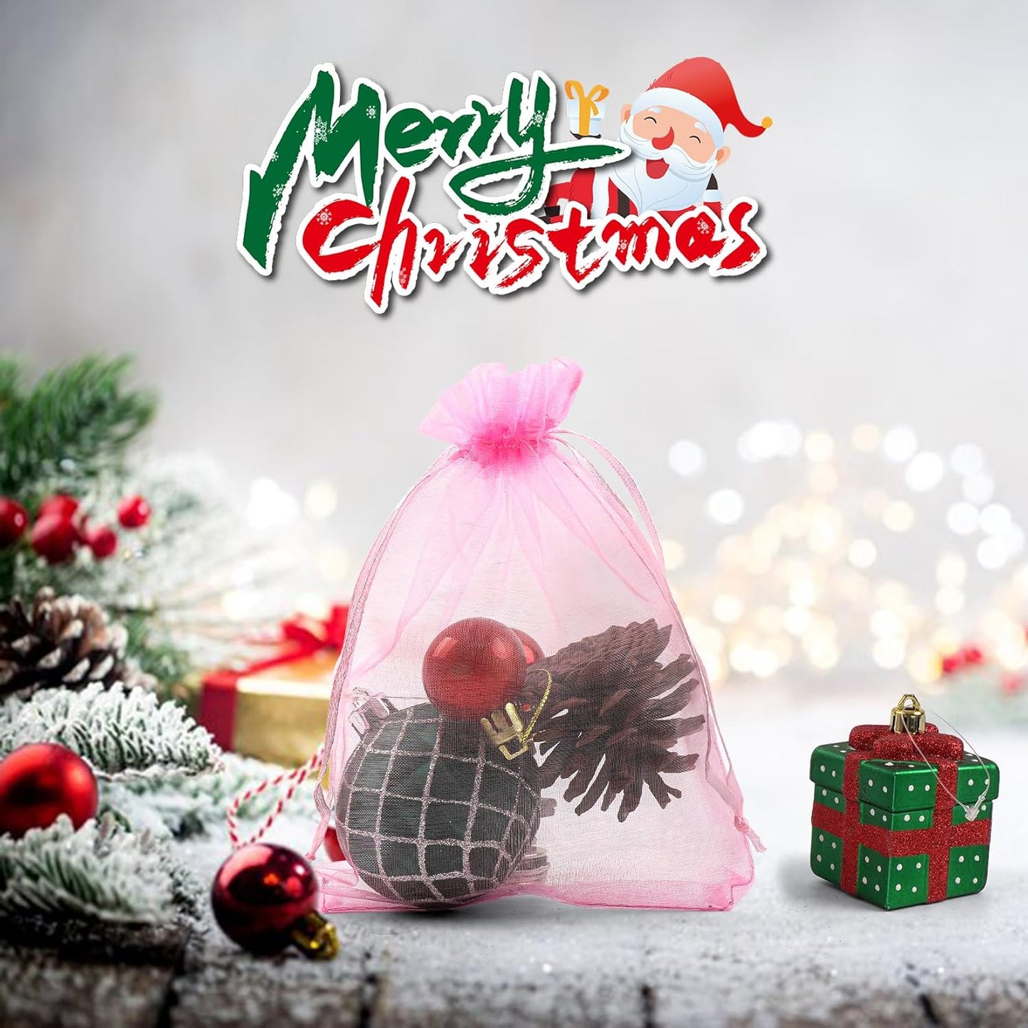 ANZNKU 50 Pack Organza Bags 4 x 6 inch Premium Sheer Drawstring Organza Bags for Candy Jewelry Party Wedding Christmas Favor Gift Bag (Pink)