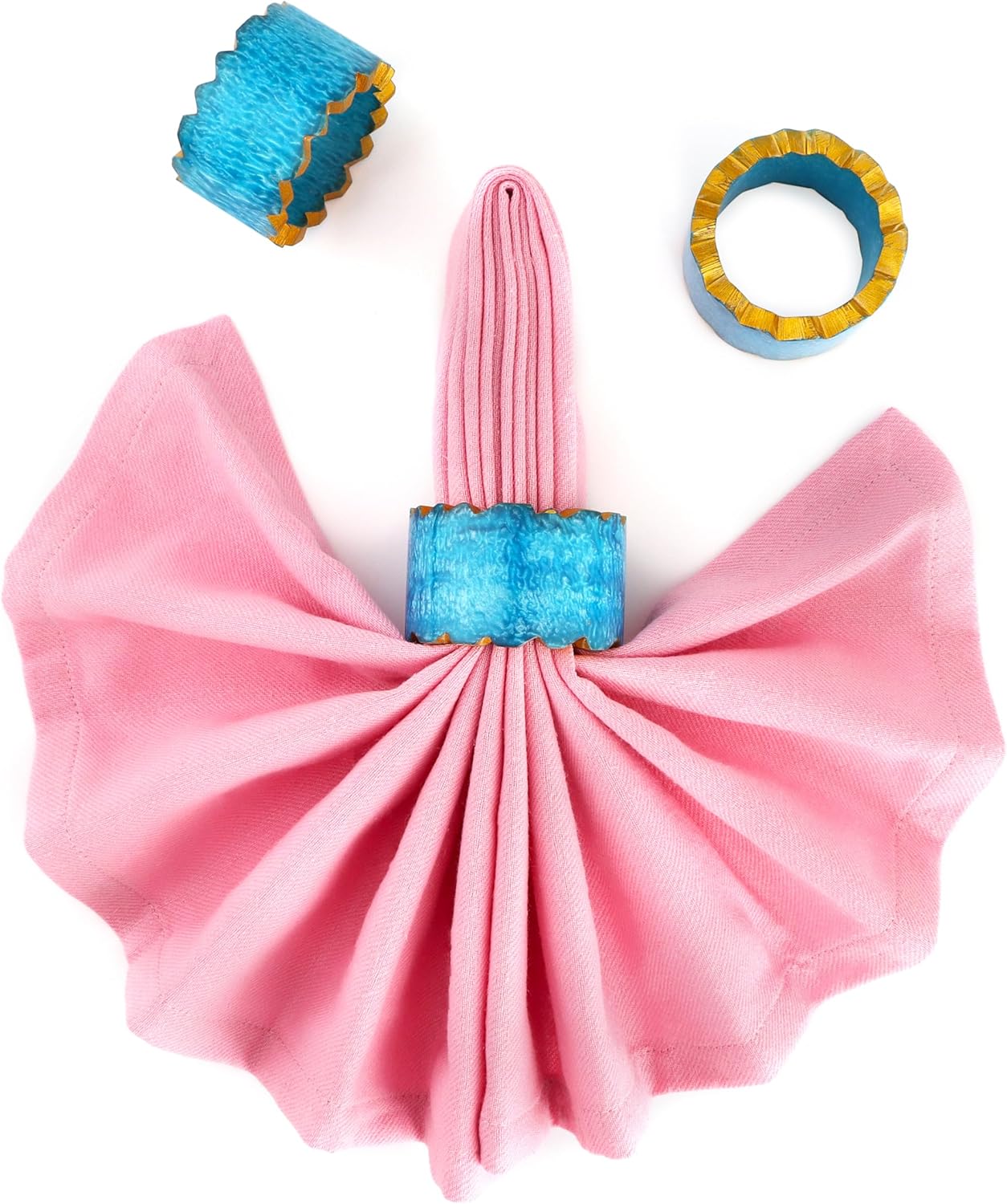 Handmade Epoxy Napkin Rings Set of 12 | Elegant Round Napkin Holders for Dining Table, Weddings, Parties & Home Décor | Durable & Stylish Farmhouse Table Accessories - (Blue Gold) - ALPHA Living HOME