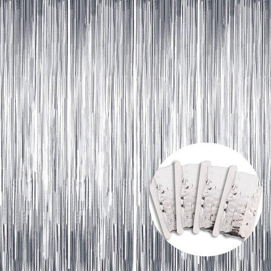 BEISHIDA 4 Pcs Silver Door Streamers Tinsel Curtain Party Streamers Backdrop Fringe Foil Wall Background for Birthday Halloween Christmas Wedding Party Decoration(3.28 ft x 6.56 ft)
