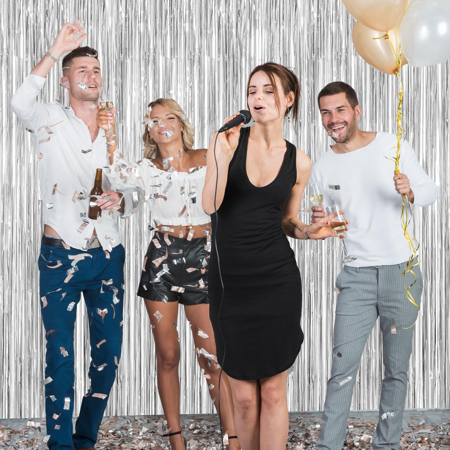 2 Pack Silver Streamers Party Decorations Silver Tinsel Backdrop Supplies Foil Curtain Backdrop for Baby Shower Birthday Bachelorette Wedding Engagement Holiday Celebration Party Decorations