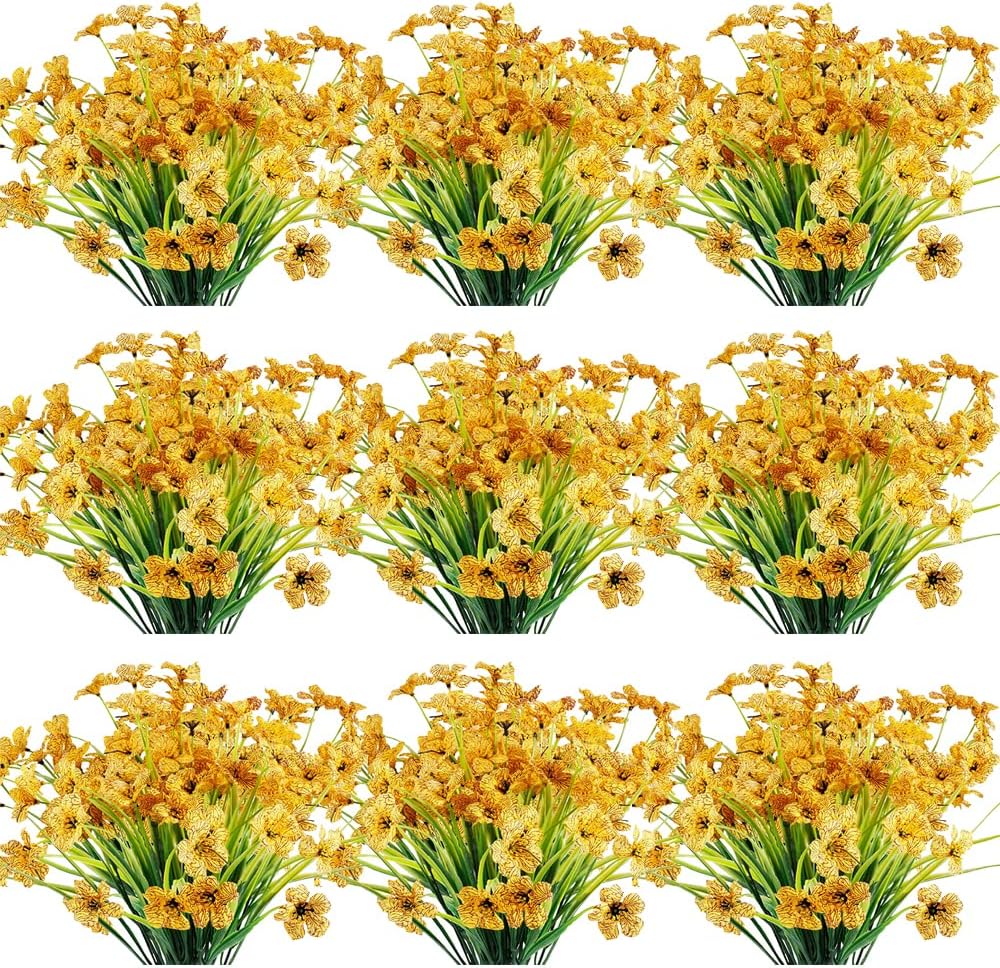 30 Bundles Artificial Flowers Outdoor UV Resistant Fake Flowers No Fade Faux Plastic Plants Garden Porch Window Box Decorating (Yellow)