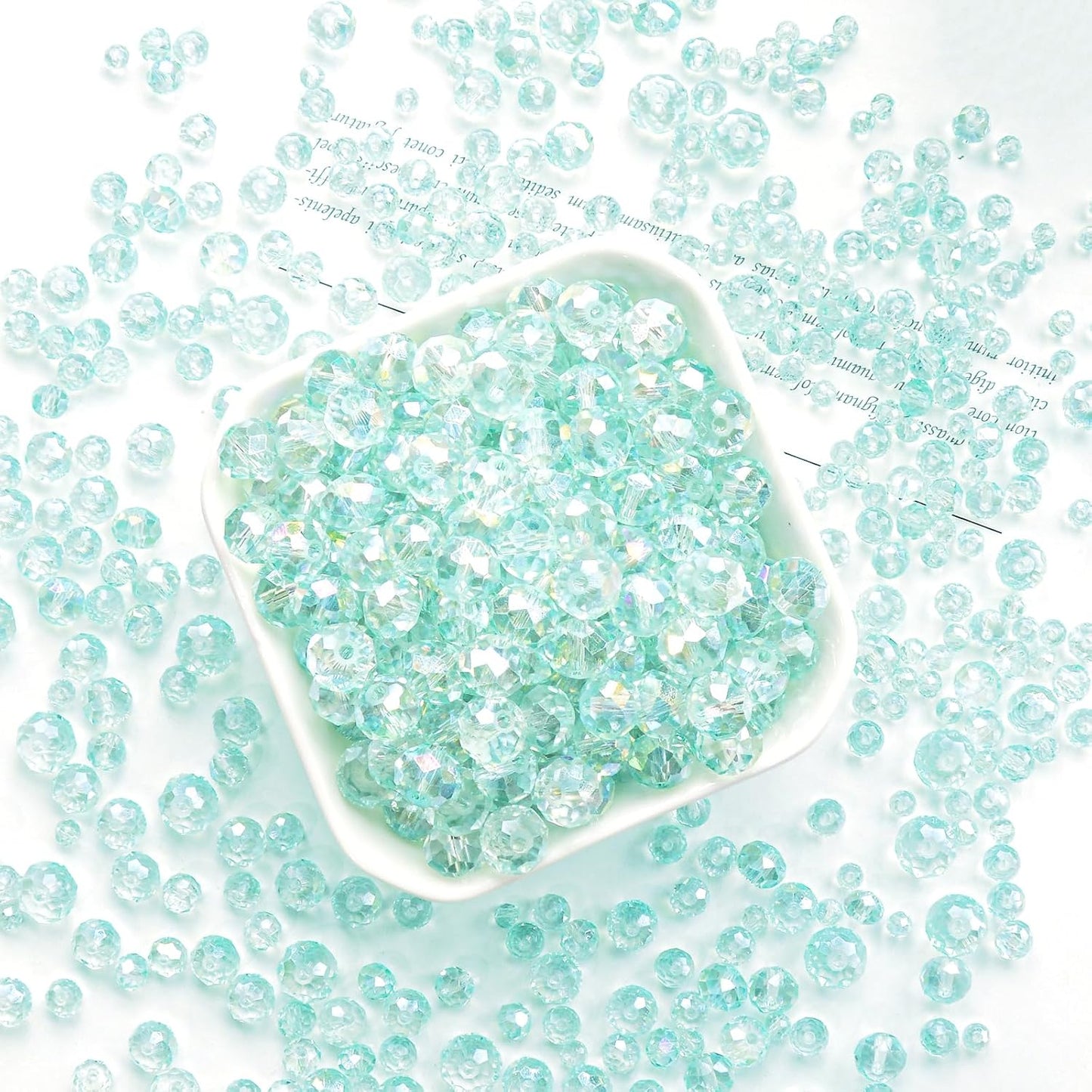460Pcs 8mm Crystal Glass Beads for Jewelry Making Beads for Bracelets Necklace Pendants Making Supplies(Light Blue Green)