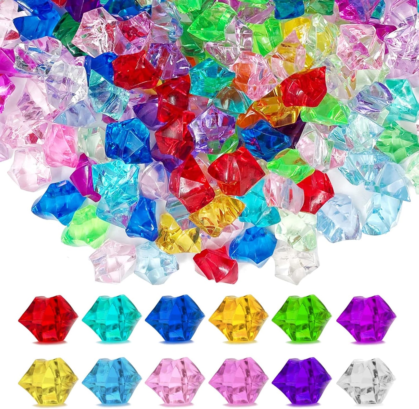 Fake Crushed Ice Cubes, Vase Fillers, 150 pcs 16 * 22 mm Artificial Acrylic Crystal Rocks Diamonds for Vase Fillers,Table Scatter, Party Favor, Food Display, DIY Crafts (0.86 * 0.62inch,Multi)