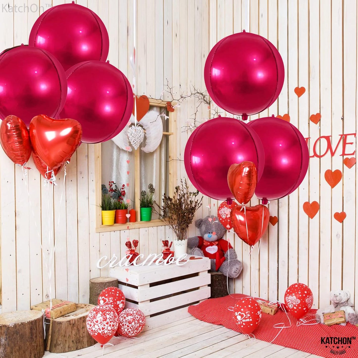 KatchOn Large Round Foil Balloons Set - 22 Inch, Pack of 6 | Metallic Hot Pink Balloons for Pink Theme Birthday & Wedding Decorations