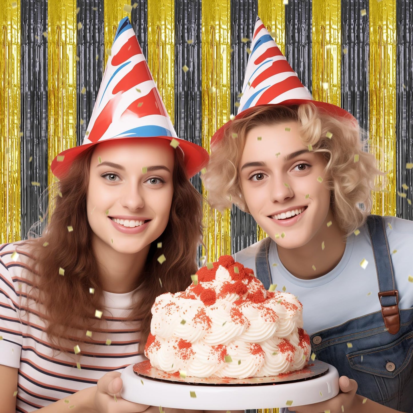 3 Pack Foil Fringe Backdrop - Black&Gold Shiny Tinsel Curtains for Party Decoration/Photo Booth Props - 3.3x8.2 FT Metallic Foil Backdrop for Birthday, Wedding, Graduation, Christmas.