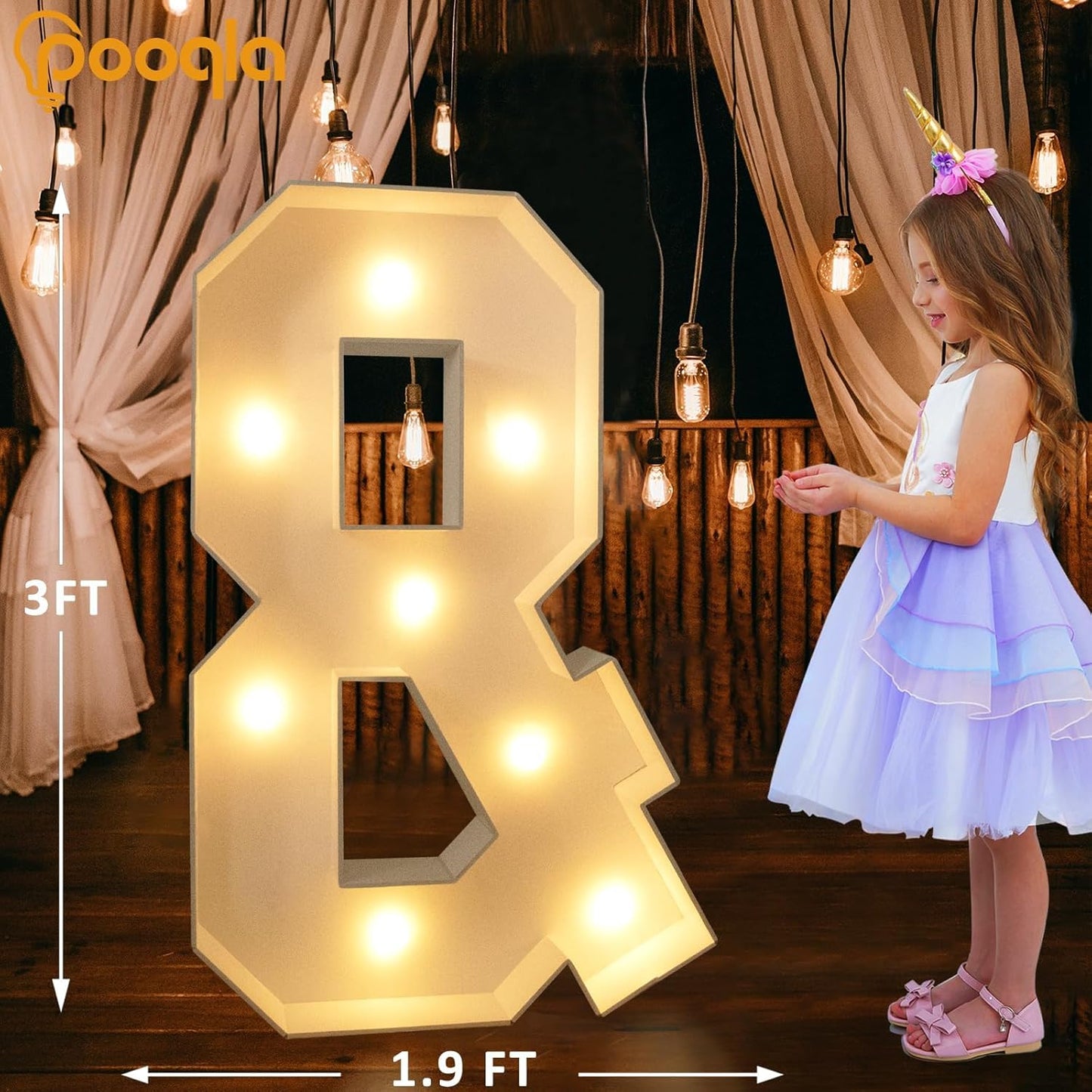 Pooqla 3FT Light Up Marquee Letters, Cool White and Warm White LED Large Lighted Marquee Letter, Giant Mosaic Letters Sign for Balloons Birthday Anniversary Wedding Party Decoration, LED Letter &