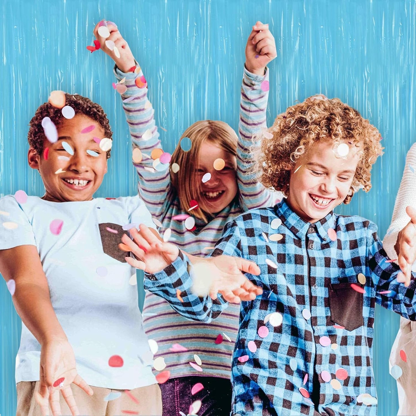 BEISHIDA 2Pcs Light Blue Door Streamer Fluorescent Blue Backdrop Blue Foil Fringe Curtains Tinsel for Birthday Baby Shower Backdrop Wedding Party Decoration (3.28 ft x 6.56 ft)