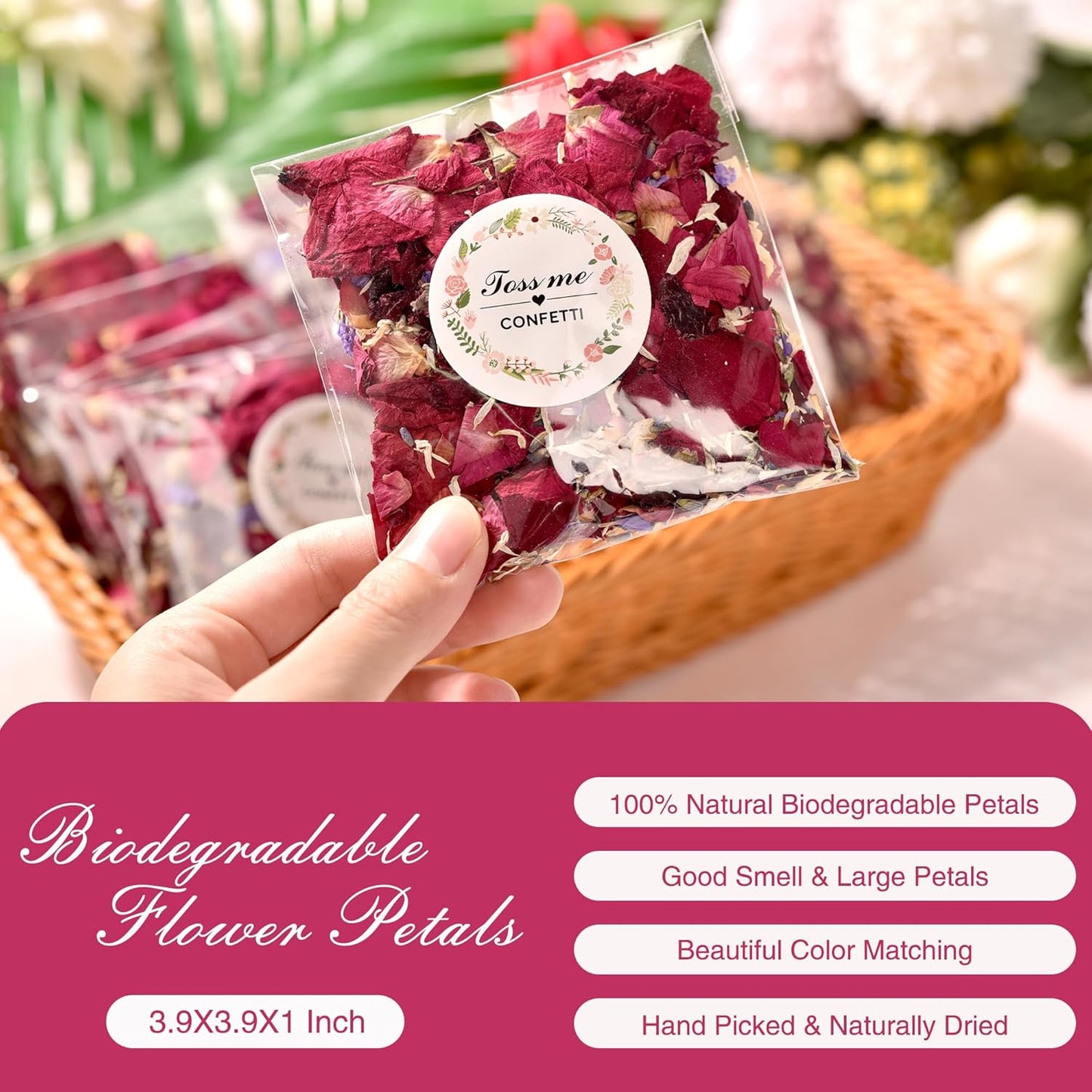 20 Pack Biodegradable Confetti, Dried Flower Petals,Biodegradable Flower Petals,Wedding Send-Off Ideas for Wedding Proposal Party Valentine's Day Decor Flower Girls (Red Rose & Lavender & Marigold)