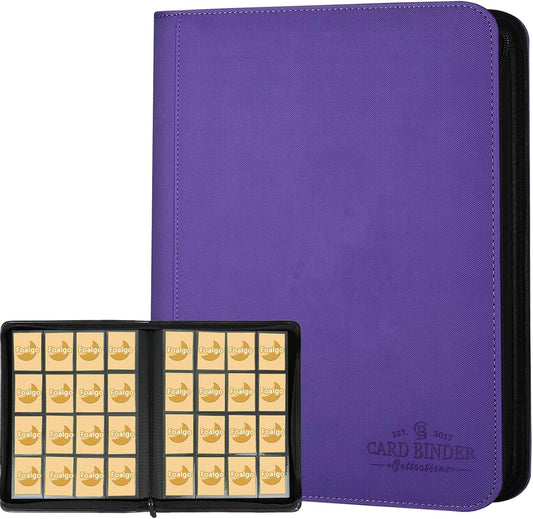 Trading Card Binder 16 Pocket, Foalgo PU Cover Card Binder for 1000+ Cards, Premium Trading Card Holder Folders, Double Sided Pocket Card Album for MTG, TCG (Purple)