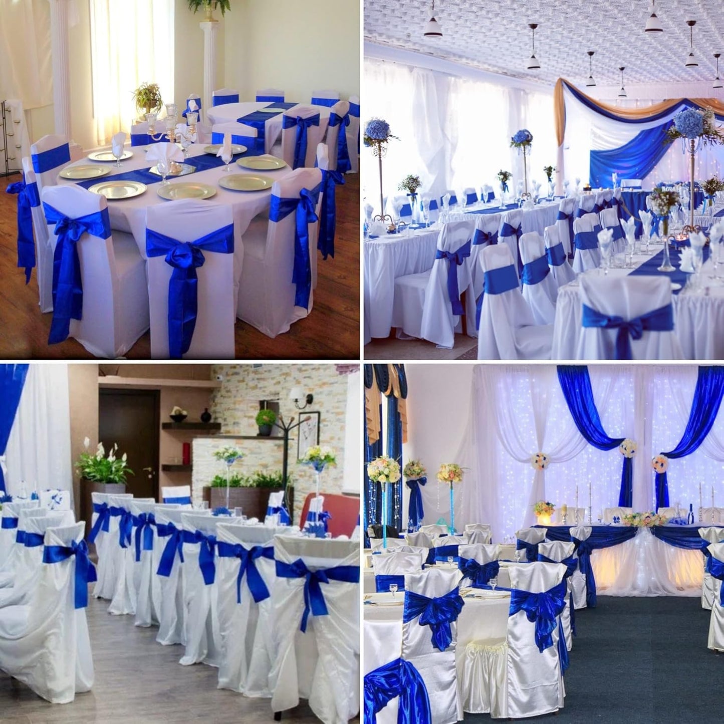 50 PCS Satin Chair Sashes Bows Decorative Universal Chair Cover Chair Ribbon Ties Back Sash for Wedding Birthday Party Ceremony Reception Hotel Events Banquet Restaurant Decor(7 x108 inch,Royal Blue)