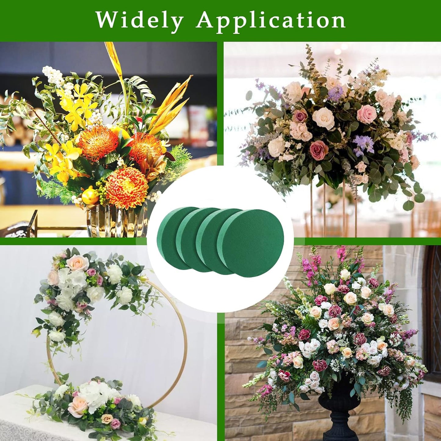 Prashent 4 Pcs Round Floral Foam Blocks,Green Wet Dry Flower Foam Plant Foam for Artificial & Fresh Flower Arrangements DIY Craft 7.9" X 1.6"