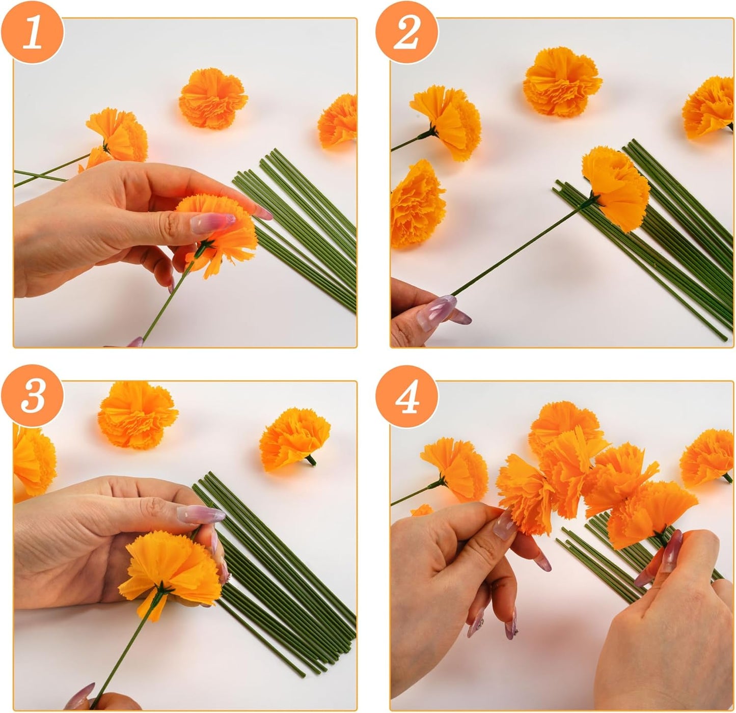 30 Pcs Artificial Marigold Flowers,3.54" Silk Marigold Flower Heads with Stems,Orange Flowers Artificial for Diwali Decor,Indian Wedding,Home,DIY Wreath Garland,Day of The Dead Decorations