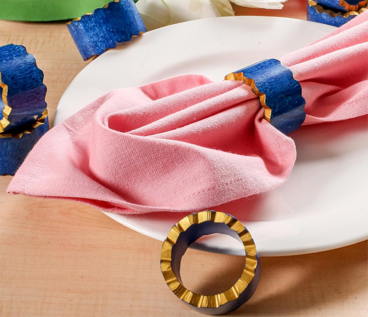 Handmade Epoxy Napkin Rings Set of 12 | Elegant Table Decor for Dining, Weddings & Events | Durable & Stylish Napkin Rings Holders | Art Deco Design (Blue Gold) - ALPHA Living HOME