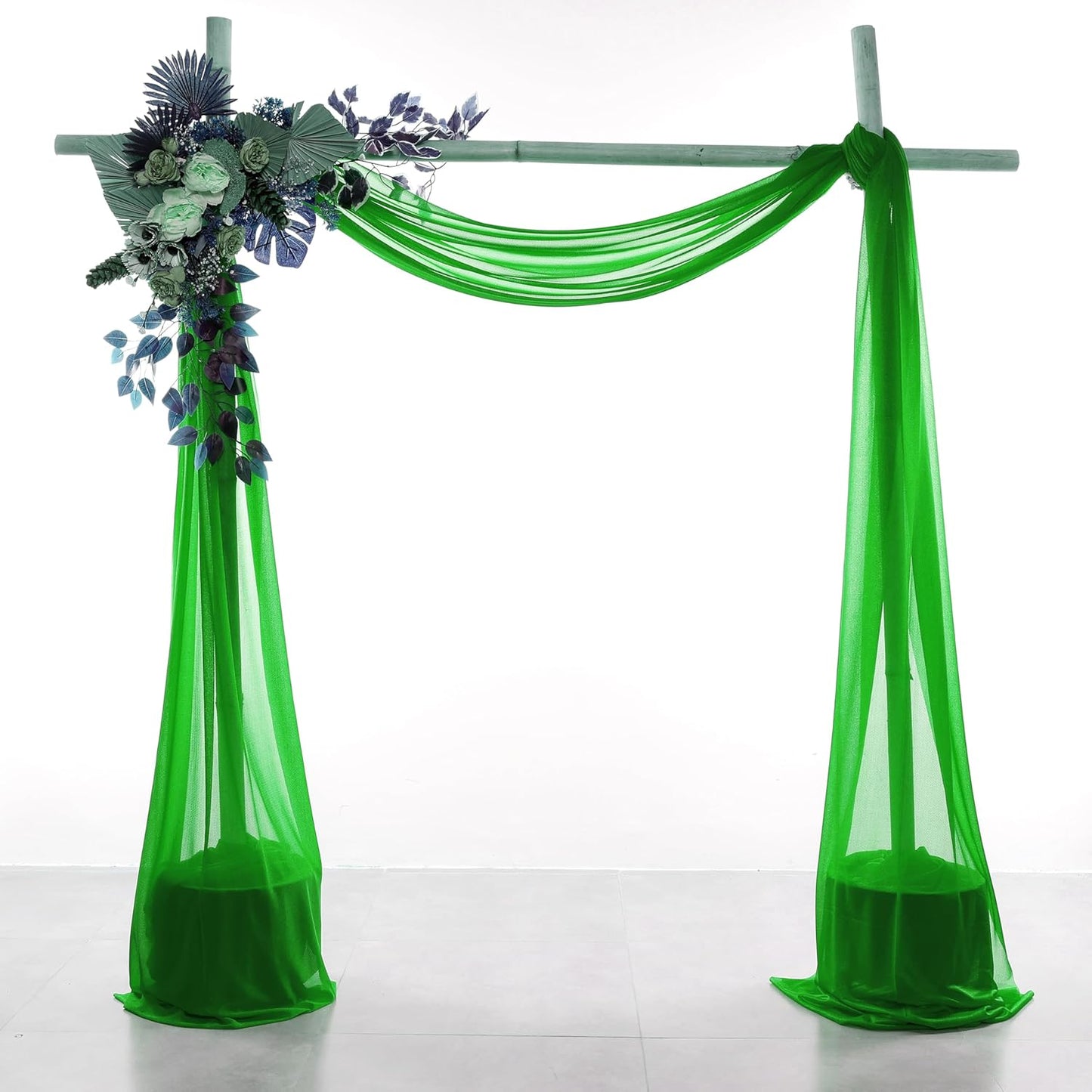 VDS Pack of 2 Panel (30 Inch X 100 Feet) Wedding Arch Draping Fabric Sheer Chiffon Fabric Drapery for Wedding Ceremony Reception Swag Backdrop Canopy Chuppah ARBO Altars Decoration (Green)