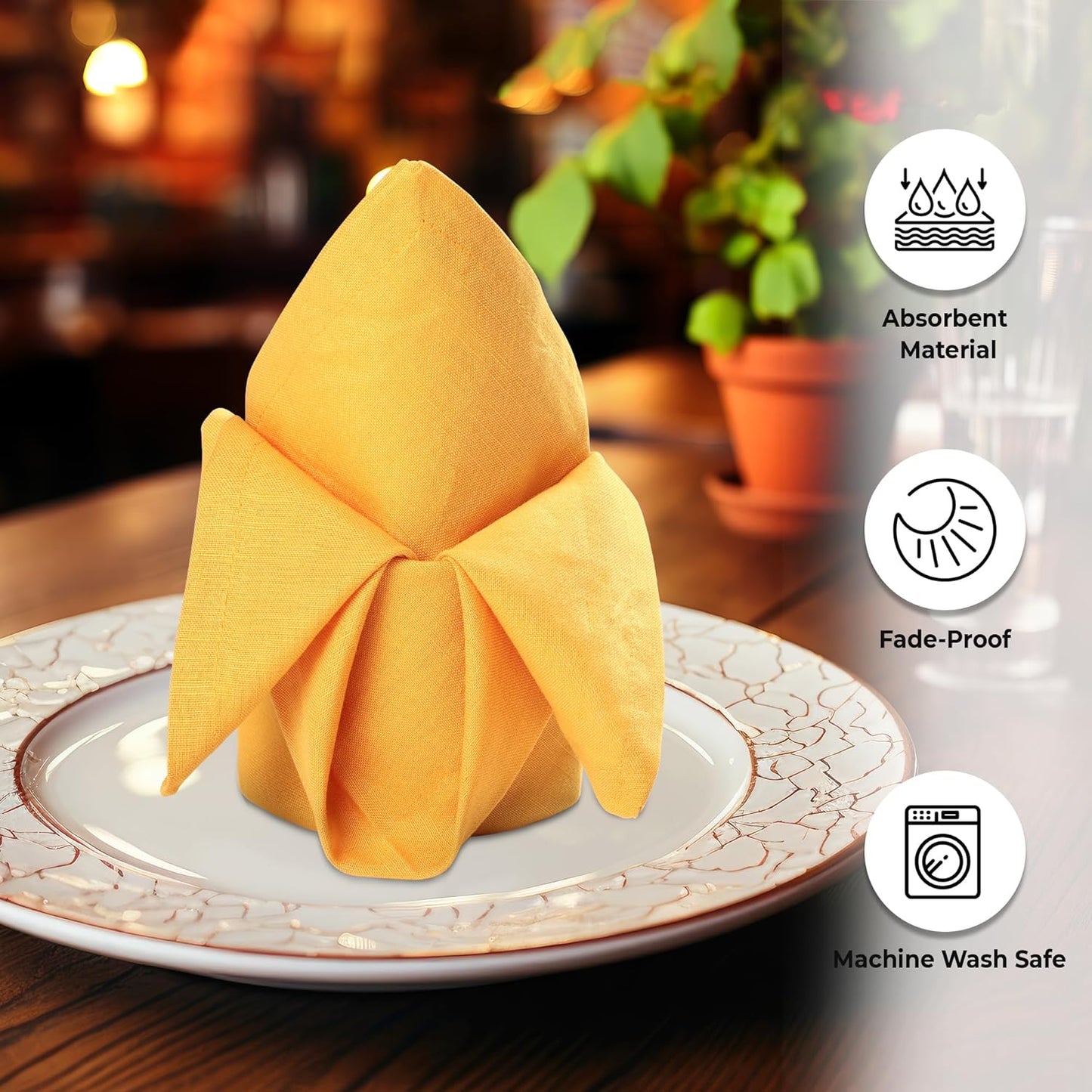 Urban Villa Cloth Napkins 100% Cotton Slub Absorbent Dinner Napkins (Set of 12) Oversized 20x20 Inches Solid Mustard Color Soft Durable Reusable Washable Ideal for Everyday Use Wedding Parties