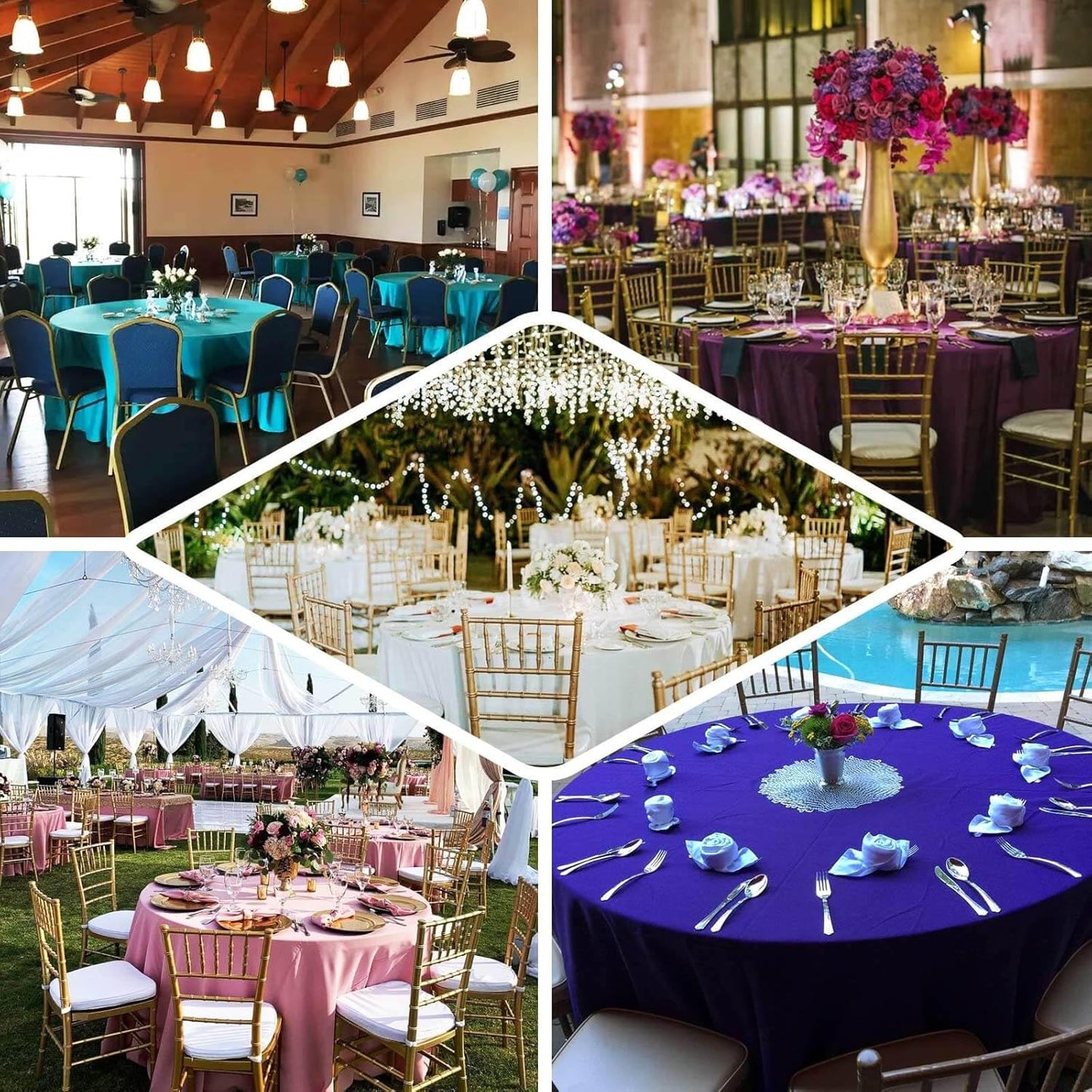 Efavormart Round Tablecloth, 132 Inch Stain & Wrinkle Resistant Washable Table Cloth, Decorative Polyester Fabric Table Cover for Banquet, Wedding, Dining- Champagne