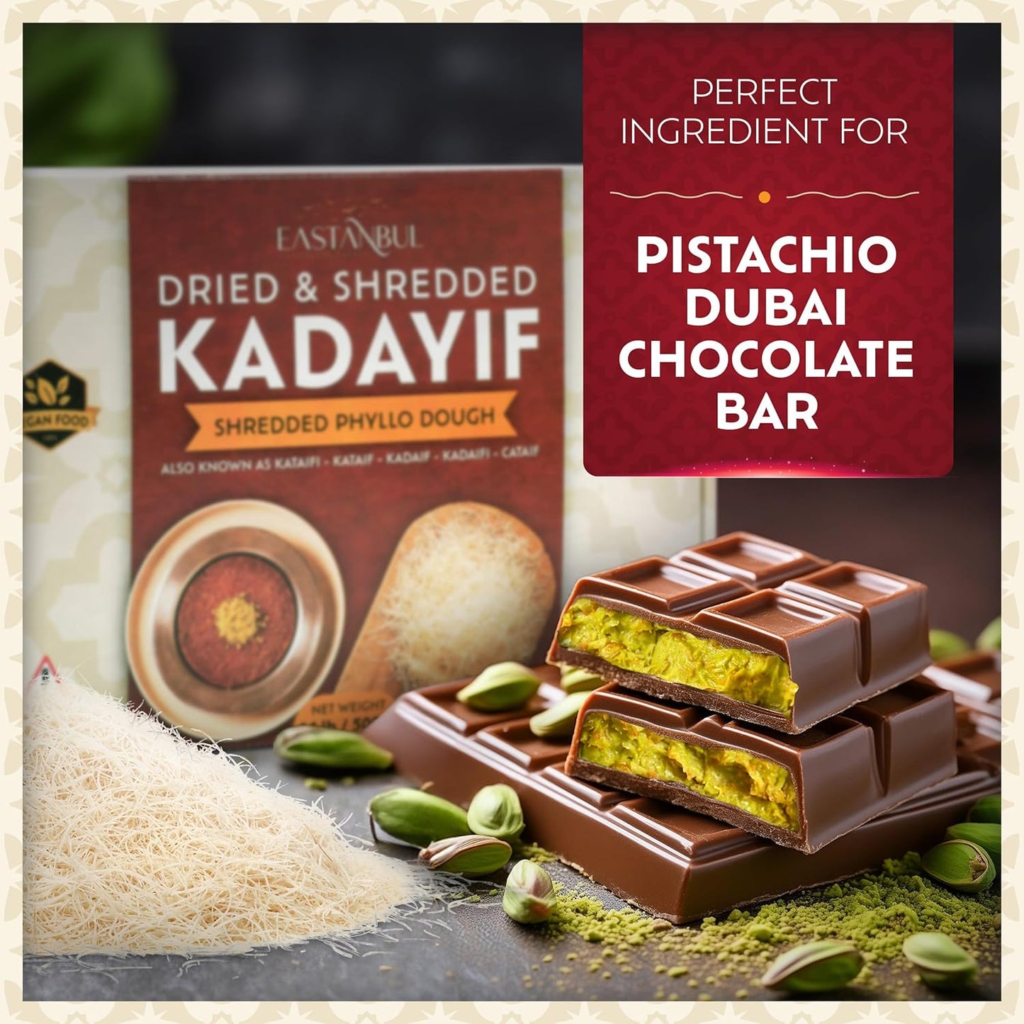 Eastanbul Dried & Chopped Kataifi Shredded Fillo Dough, Kurutulmus Kadayif Pastry Dough, Ingredient for The Viral Dubai Pistachio Chocolate Bar, Shredded Phyllo, Kunafa, Knafeh, Katifi, 500g (1.1lb)