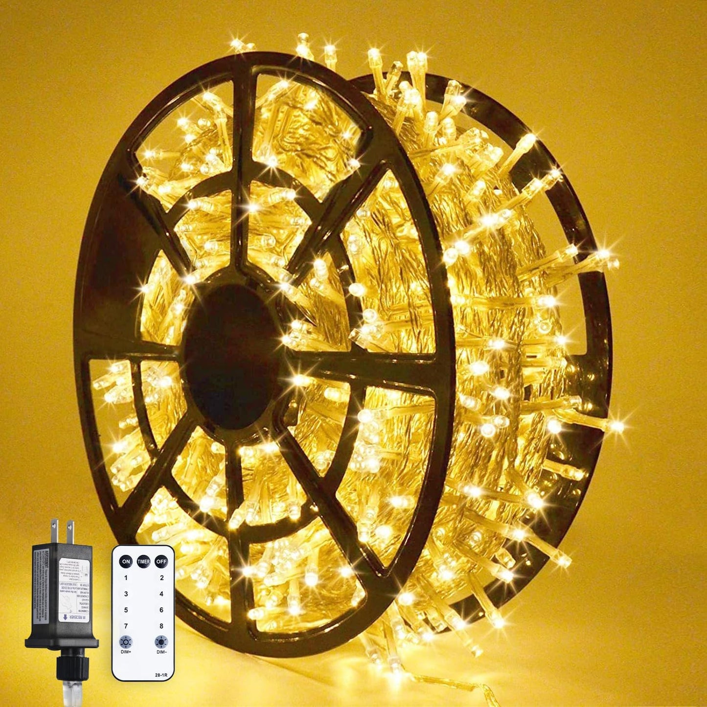 JMEXSUSS 1000 LED Christmas Outdoor String Lights Indoor with Remote 8 Modes Warm White Tree Lights Outdoor Plug in for Tree Room Yards Patio Wedding Outside Decorations