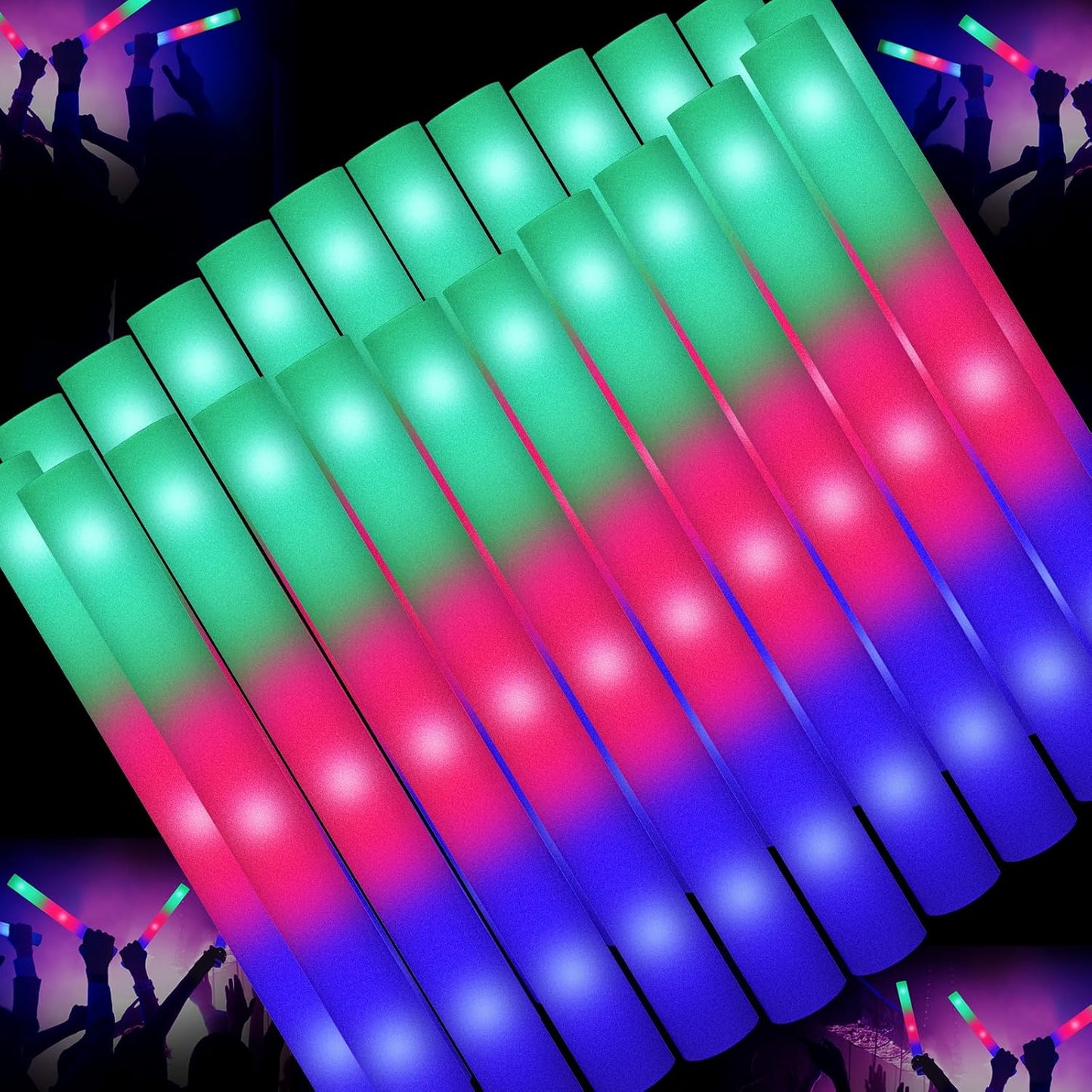 115 Pack LED Foam Glow Sticks, Glow Sticks Bulk with 3 Modes Colorful Flashing, Glow in the Dark Party Supplies for Wedding, Raves, Concert, Camping, Sporting Events, New Year Carnival