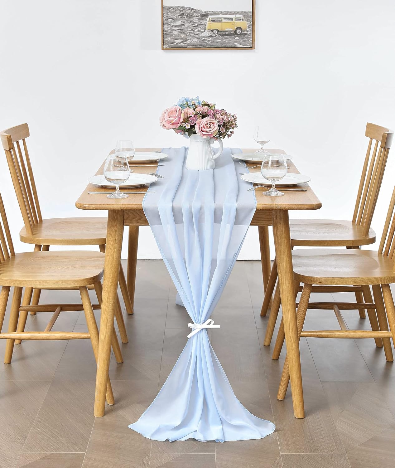 2 Pack 10Ft Baby Blue Chiffon Table Runner Sheer 29x120 Inch for Romantic Wedding Decor Bridal & Baby Shower Birthday Rustic Party Decoration