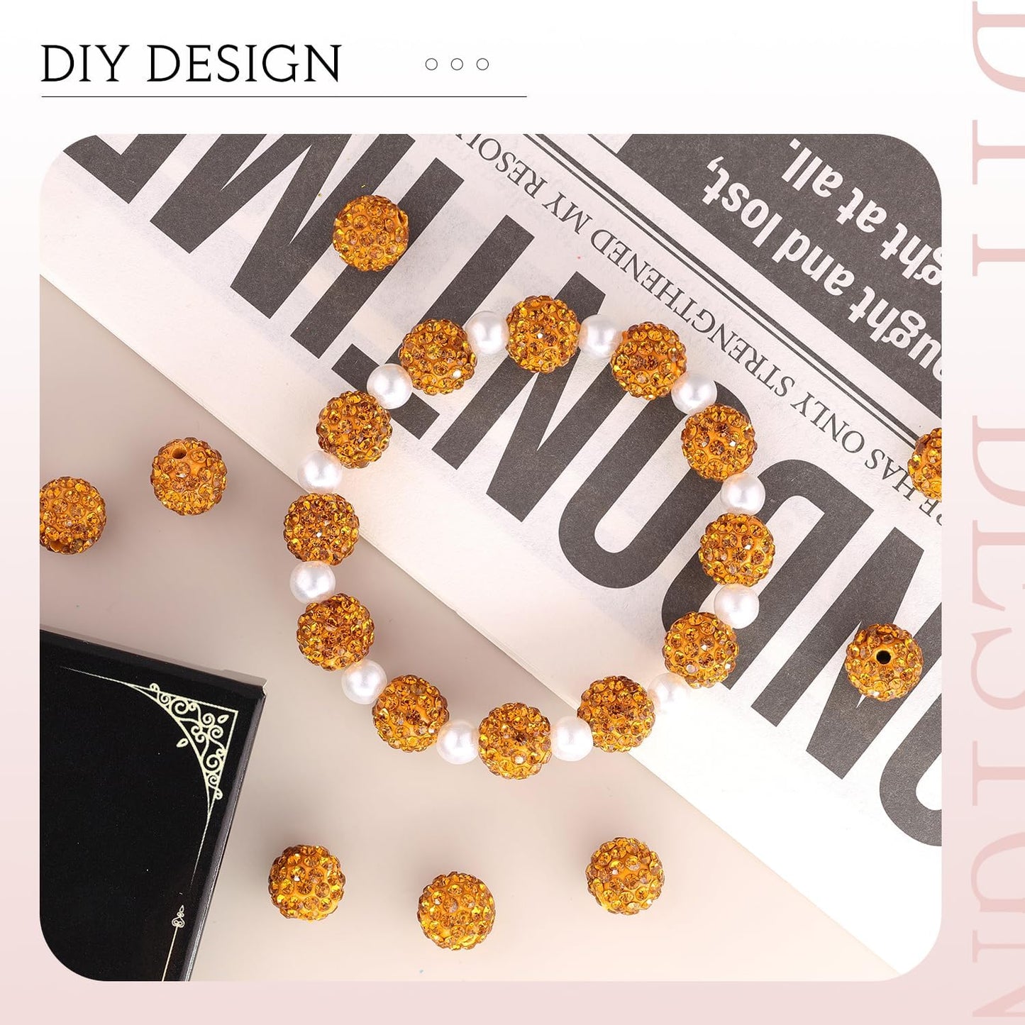 150 pcs 10mm Rhinestone Beads for Jewelry Making, Golden Shiny Round Shamballa Disco Beads Bulk, Sparkle Crystal Clay Christmas for Bracelet Baseball Necklace Earring Crafting and DIY