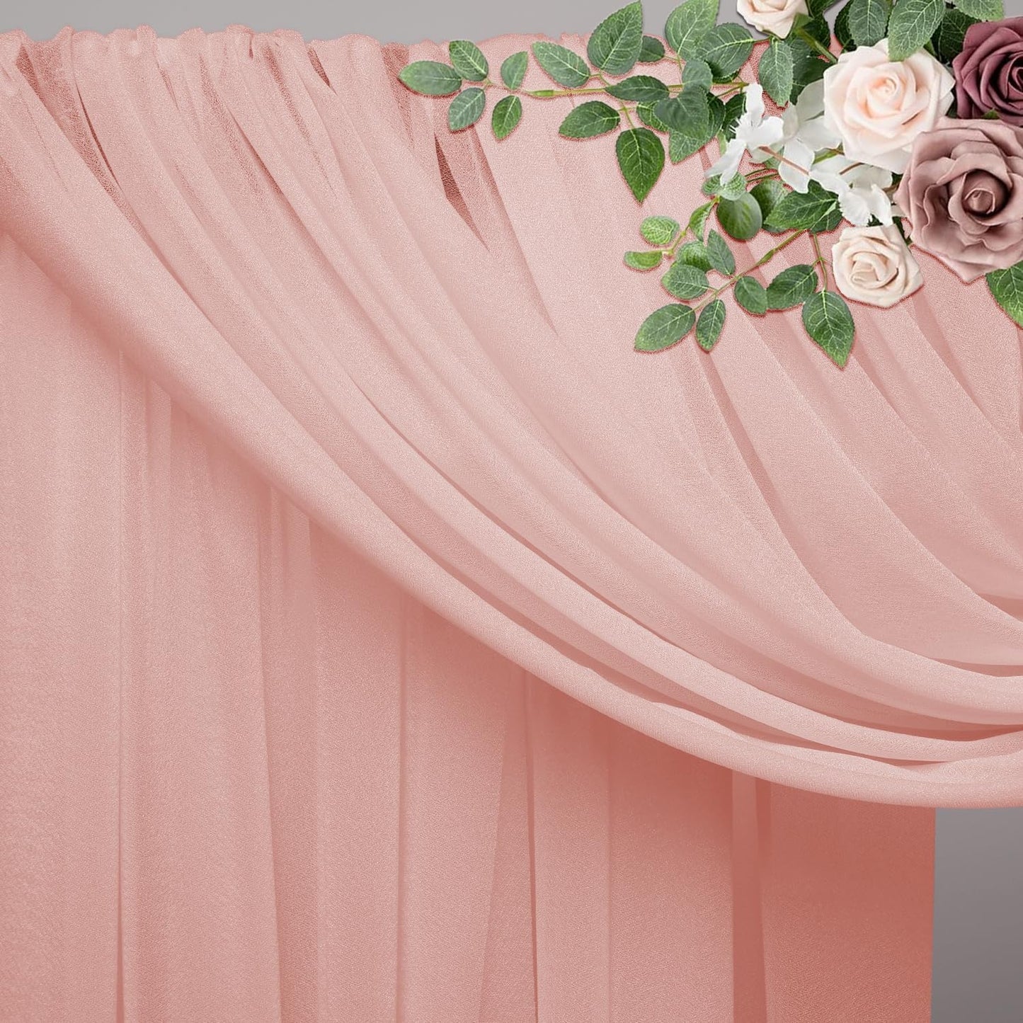 Wedding Arch Draping Fabric 2 Panels 28.7" x 20FT Blush Sheer Chiffon Backdrop Drapes for Wedding Ceremony Birthday Party Bridal Shower Outdoor Decoration