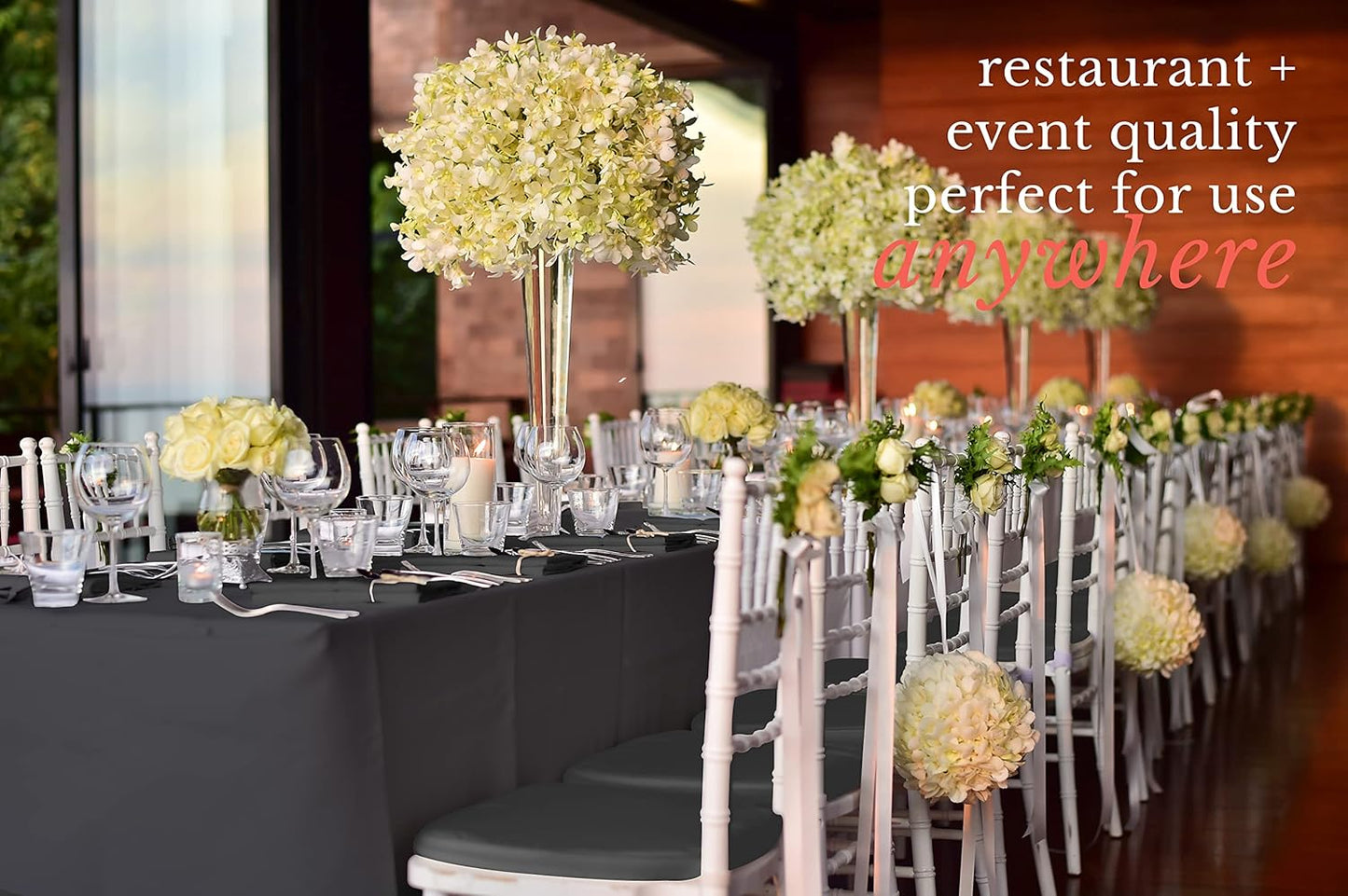 Pomp Black 70" x 70" Poplin Polyester Tablecloth (2 Pack) | Wrinkle + Stain Resistant Easy Care Premium Fabric | Fits Square or Round Table