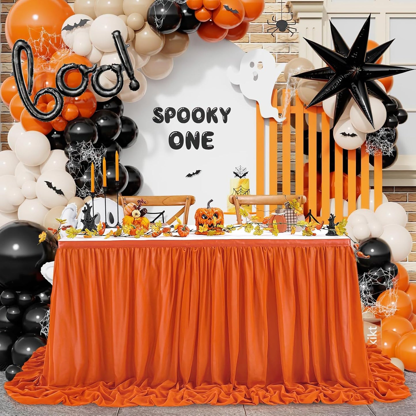 QueenDream 14FT Terracotta Chiffon Table Skirt Skirt Sheer Rectangle Tablecloth for Bridal Baby Shower Birthday Party Halloween Decoration