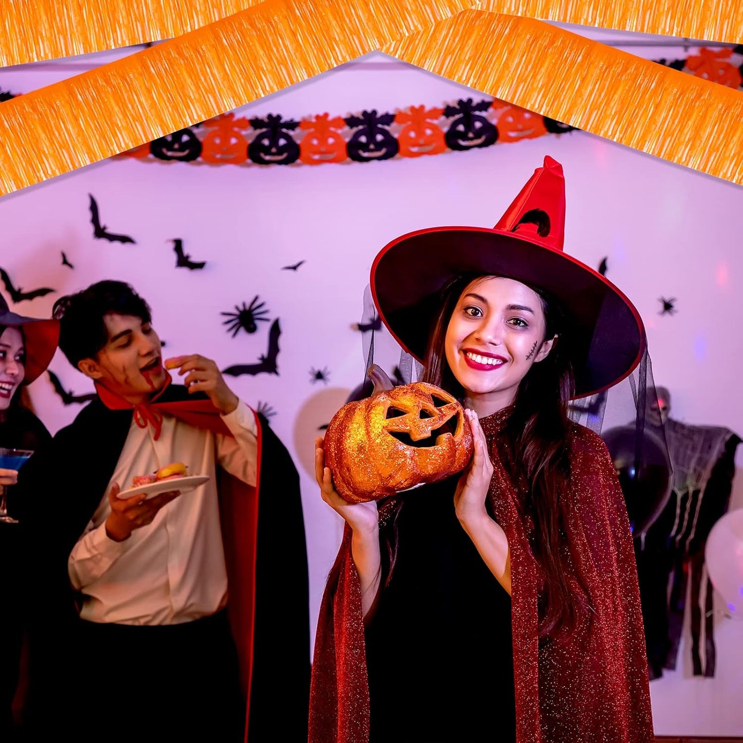 10 Pack 10 Feet Foil Fringe Garland Metallic Tinsel Streamers Banner Wall Hanging Curtain Backdrop for Parade Floats, Bachelorette, Wedding, Birthday, Halloween, Christmas Party Decorations(Orange)